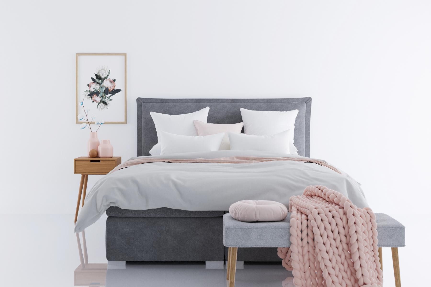 JVmoebel Boxspringbett Luxuriöses graues Boxspringbett aus Stoff mit Bettkästen (1-St)