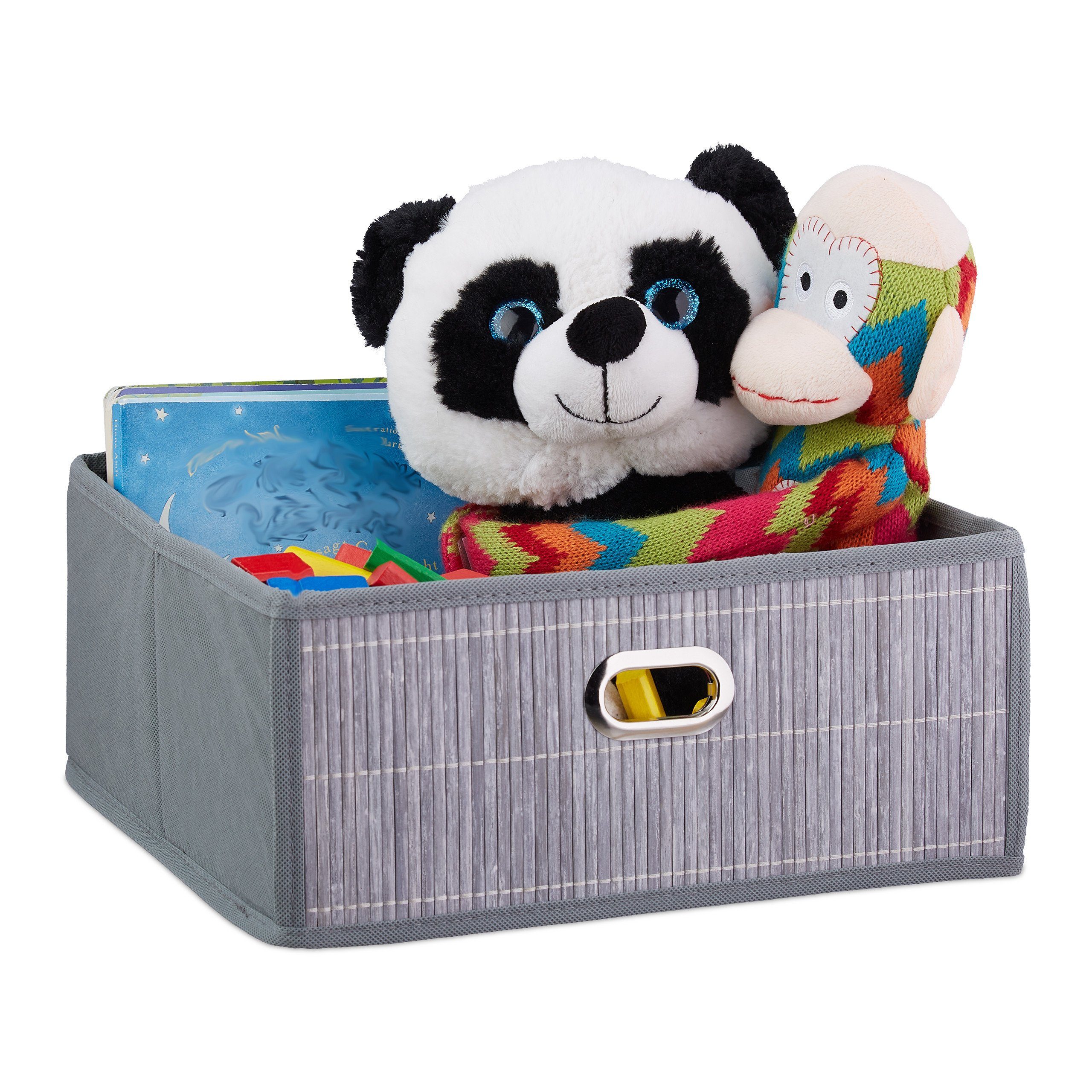 relaxdays Aufbewahrungskorb Bambus flach, Grau günstig online kaufen