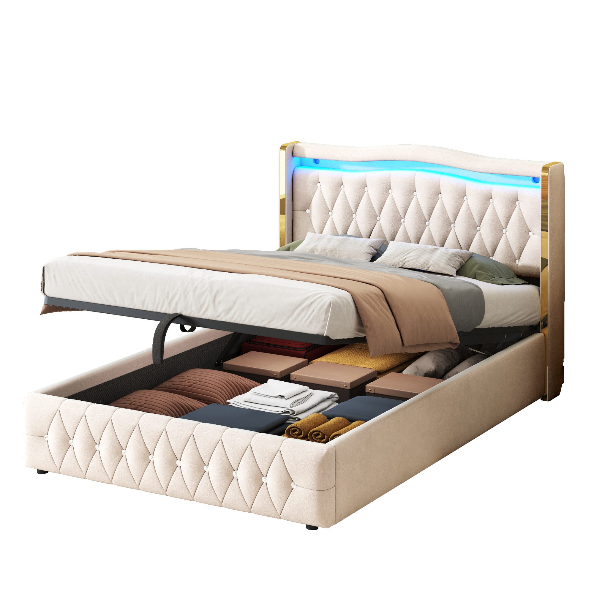 REDOM Polsterbett Doppelbett,Mit Hydraulik zur Lagerung,Polsterbett günstig online kaufen