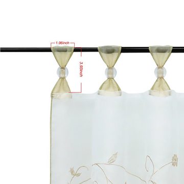 Scheibengardine Selina, Yujiao Mao, Schlaufen (1 St), transparent, mit Blumen-Stickerei