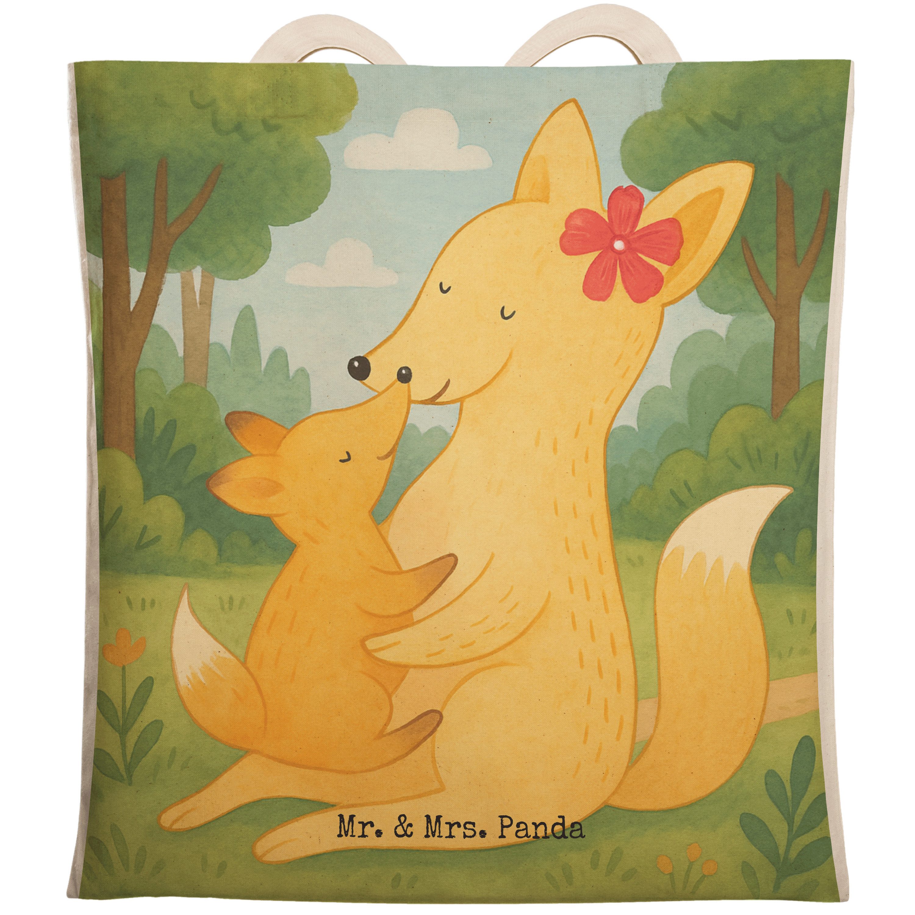 Mr. & Mrs. Panda Tragetasche Fuchs Mama Design, Einkaufstasche, Weiß, Umarmen, Einkaufstasche, Sch (Packung, 1-tlg)