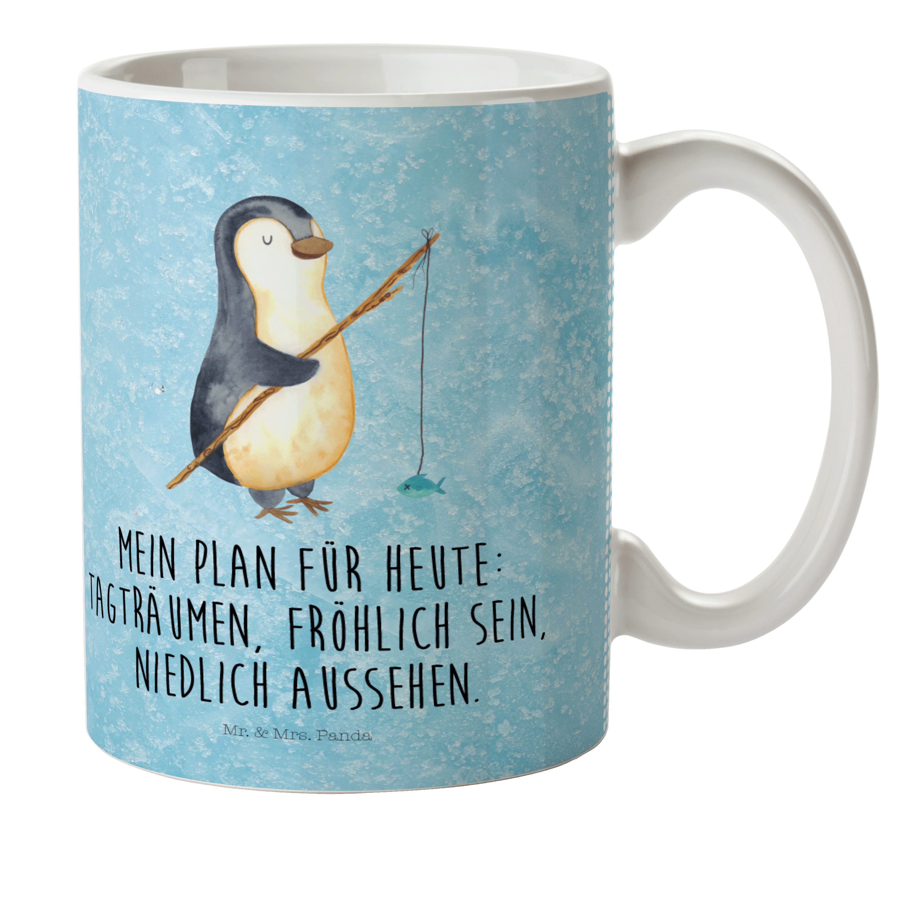 Mr. & Mrs. Panda Kinderbecher Pinguin Angler - Eisblau - Geschenk, Neustart, Tagträume, Kinderbeche, Kunststoff