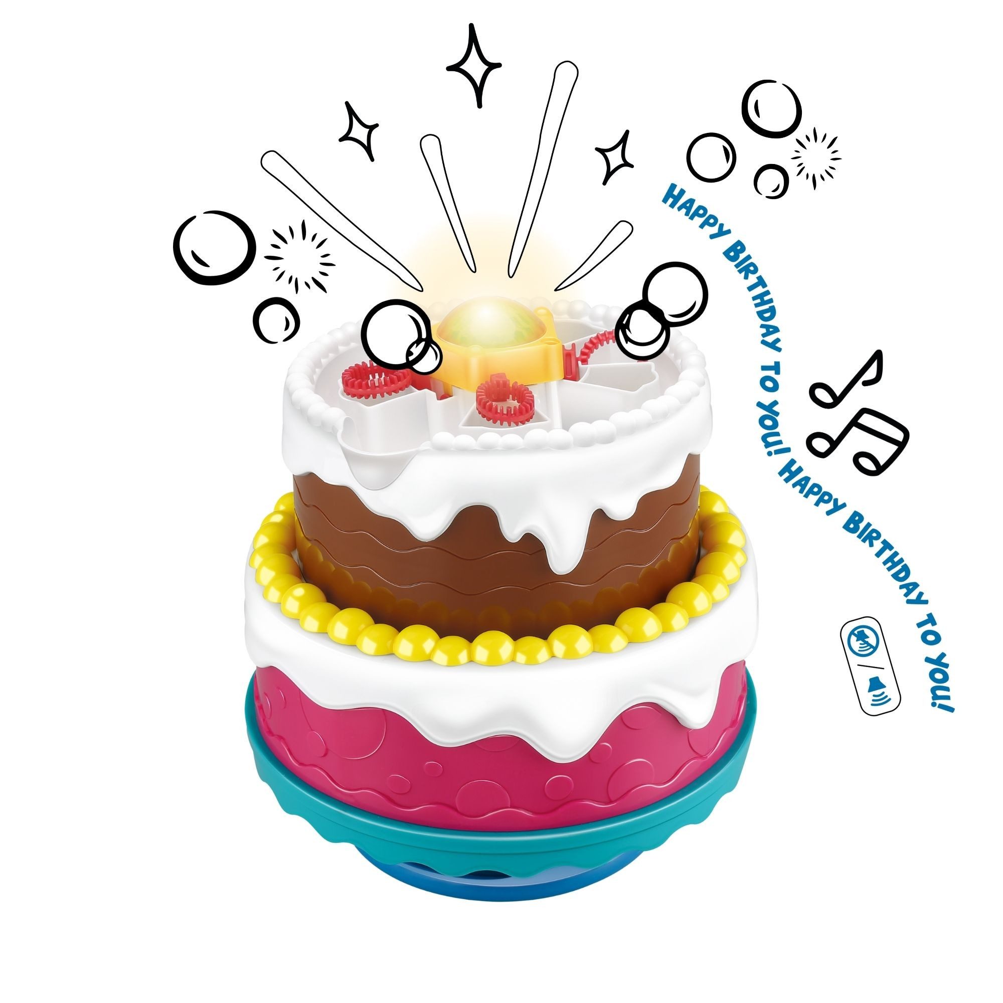 alldoro Seifenblasenmaschine Seifenblasen-Maschine Torte mit LED-Licht & Happy Birthday Lied, Bunte Seifenblasenkanone für Geburtstag, Hochzeit & Party