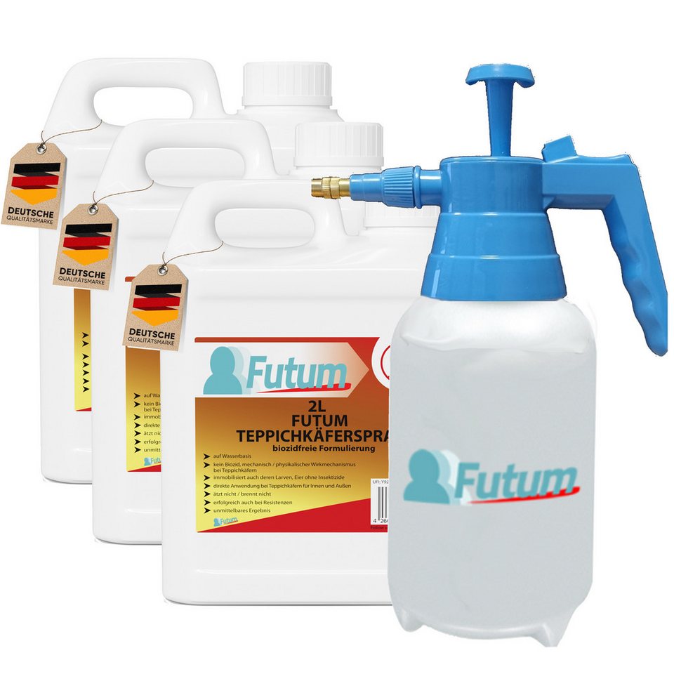 FUTUM Insektenspray Teppichkäferspray, Käfer Abwehr, 6 l, biozidfreie Formel, auf Wasserbasis, geruchsarm, brennt / ätzt nicht, Insektenschutz Spray