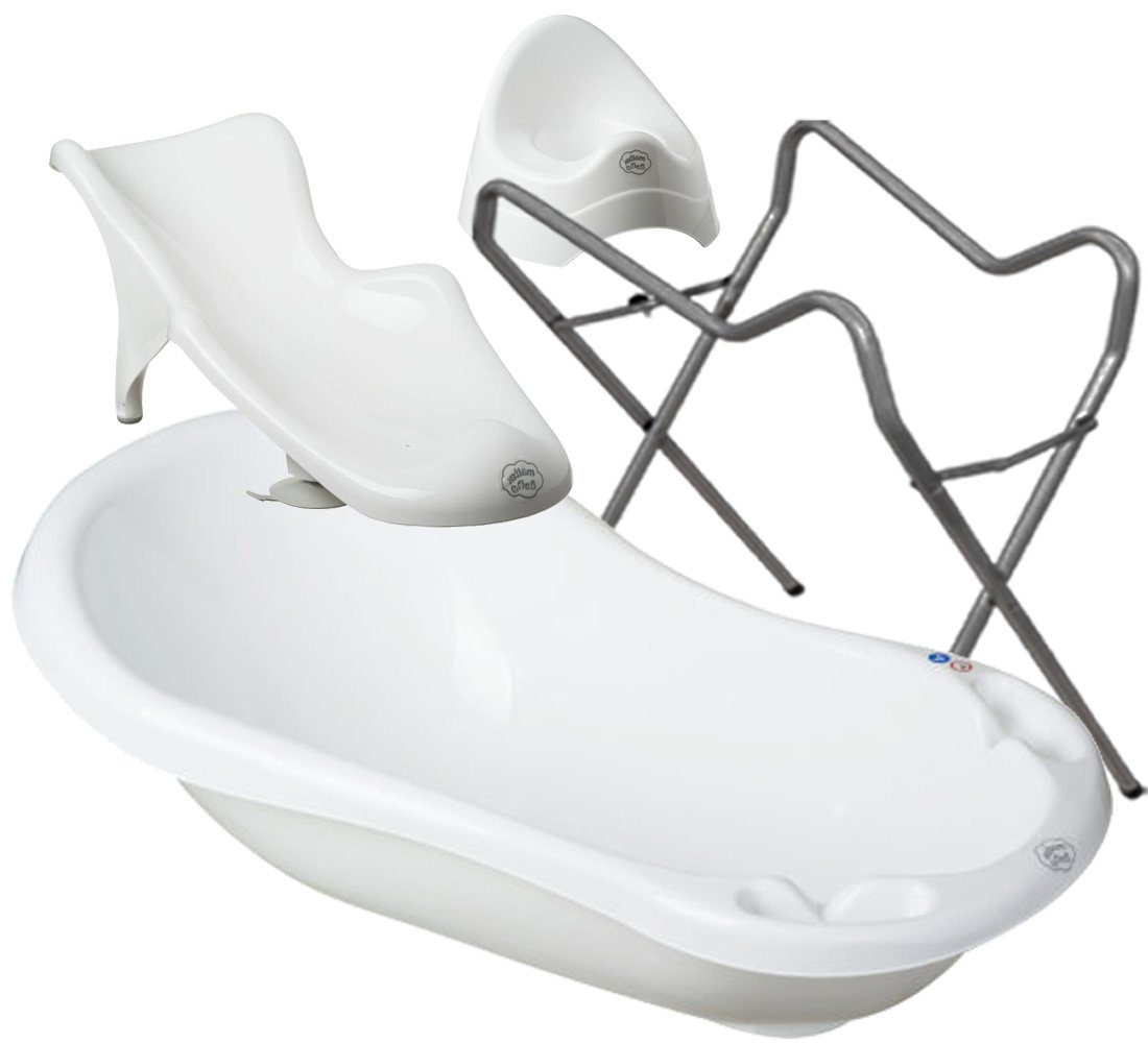 Babybadewanne in Grau Wanne + (Made Maltex Badeset SET Ständer + Weiß Europa), Baby WANNE Teile GESTELL** SITZ + TÖPFCHEN Classic - 3 + cm, 84 **