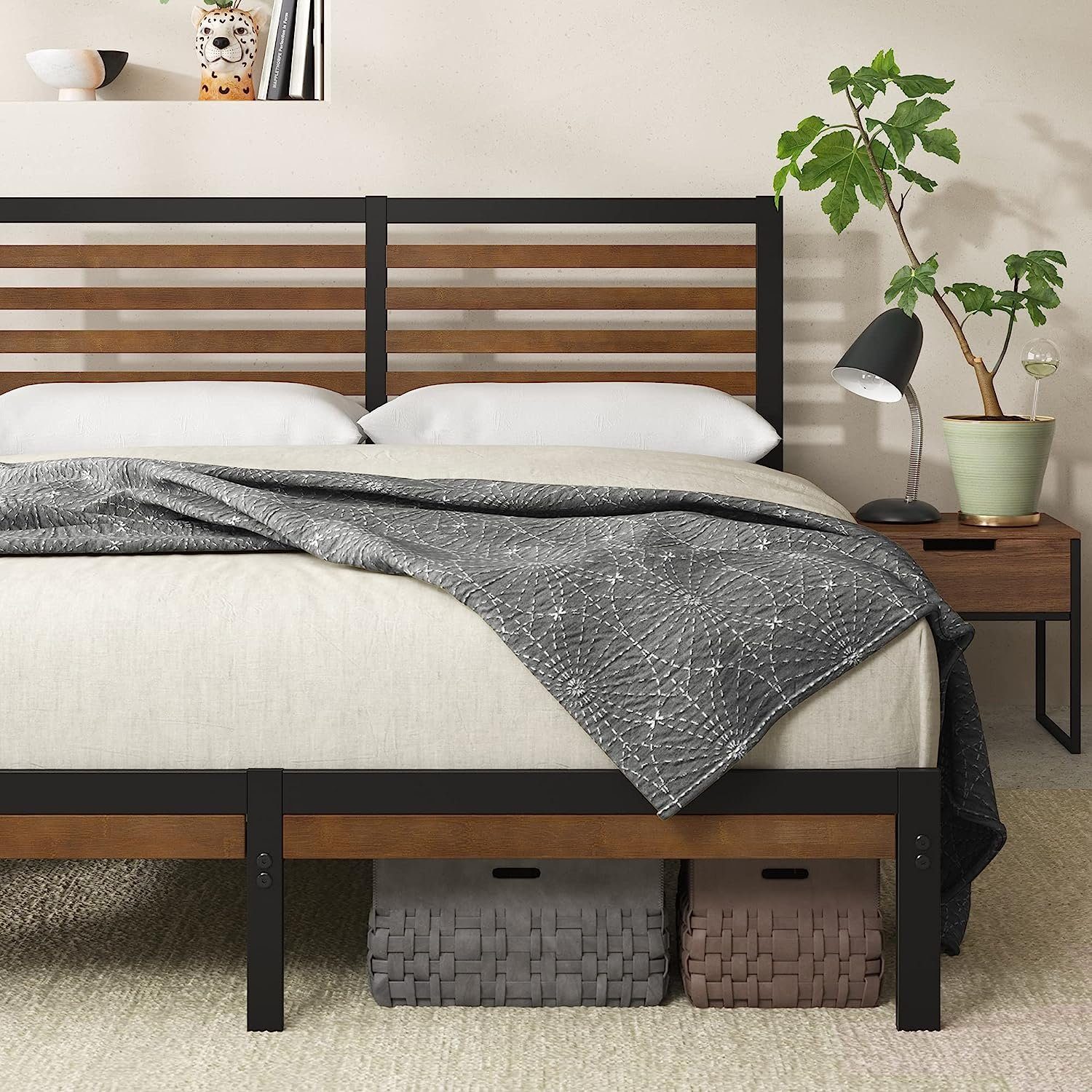 ZINUS Bettgestell Kai mit Bambus und Metall Kopfteil (Packung, Holzbett, Schwarz, 140x200 cm), Inklusive Lattenrost, mit oder ohne Matratze – Bild 2 von 5