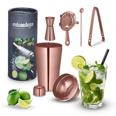 relaxdays Cocktail Shaker 5-teiliges Cocktail Shaker Set, Edelstahl, Bronze