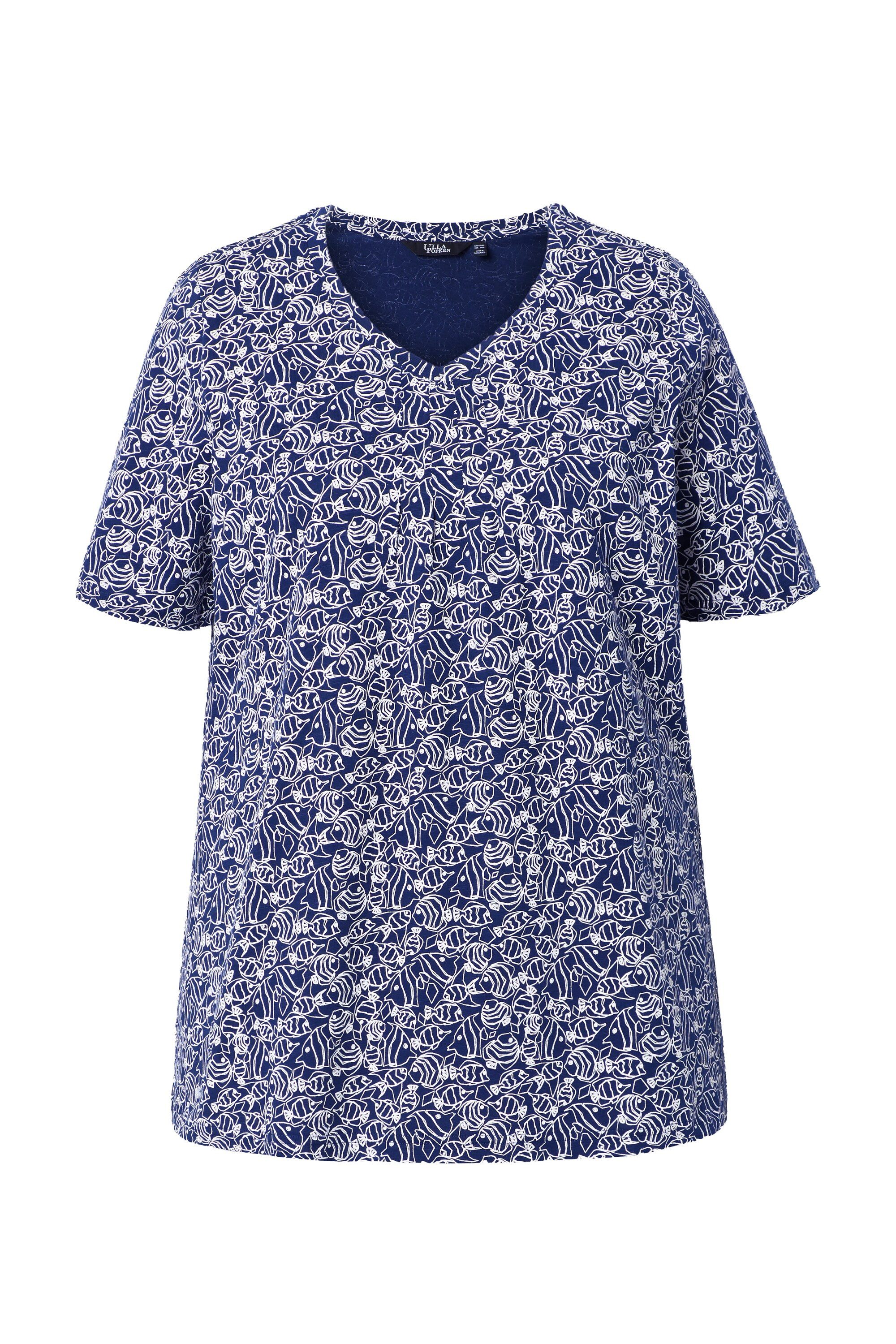 Ulla Popken T-Shirt T-Shirt Fische Zierfalten V-Ausschnitt Halbarm günstig online kaufen