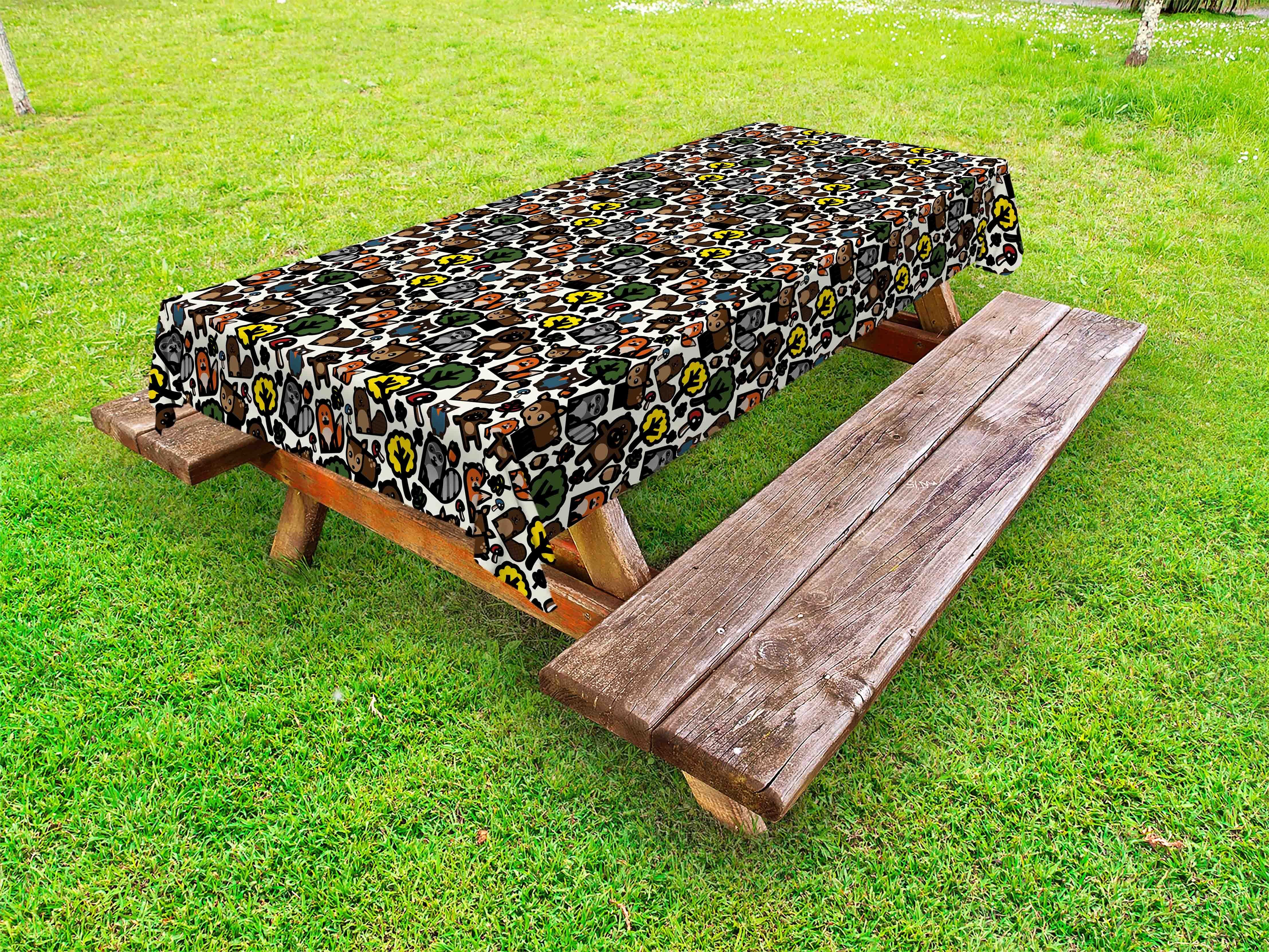 Abakuhaus Tischdecke dekorative waschbare Picknick-Tischdecke, holzig Lustige Waldtierförmigen