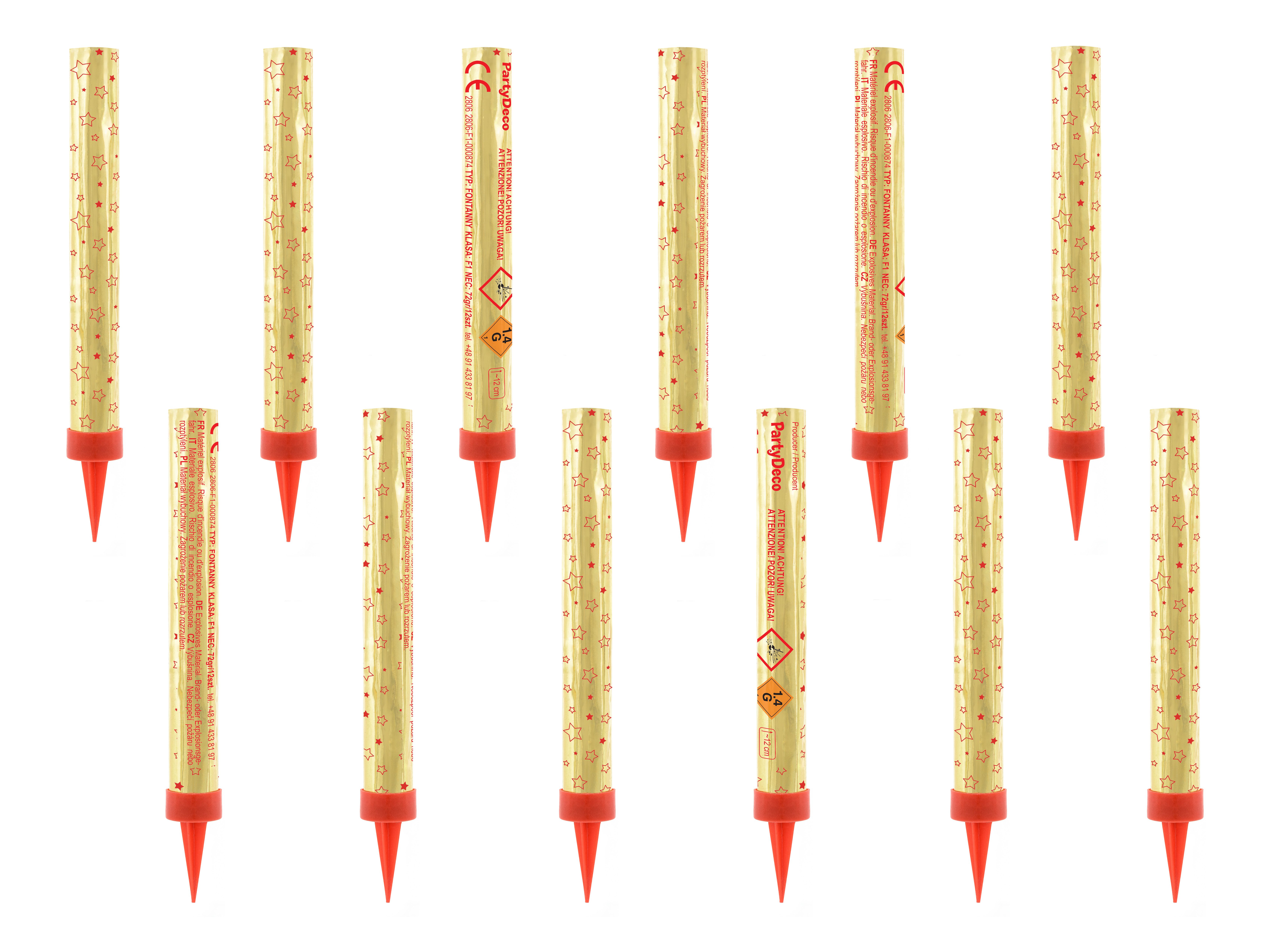 partydeco Geburtstagskerze Tortenfontäne Eisfontäne Gold 12cm, 12 Stück