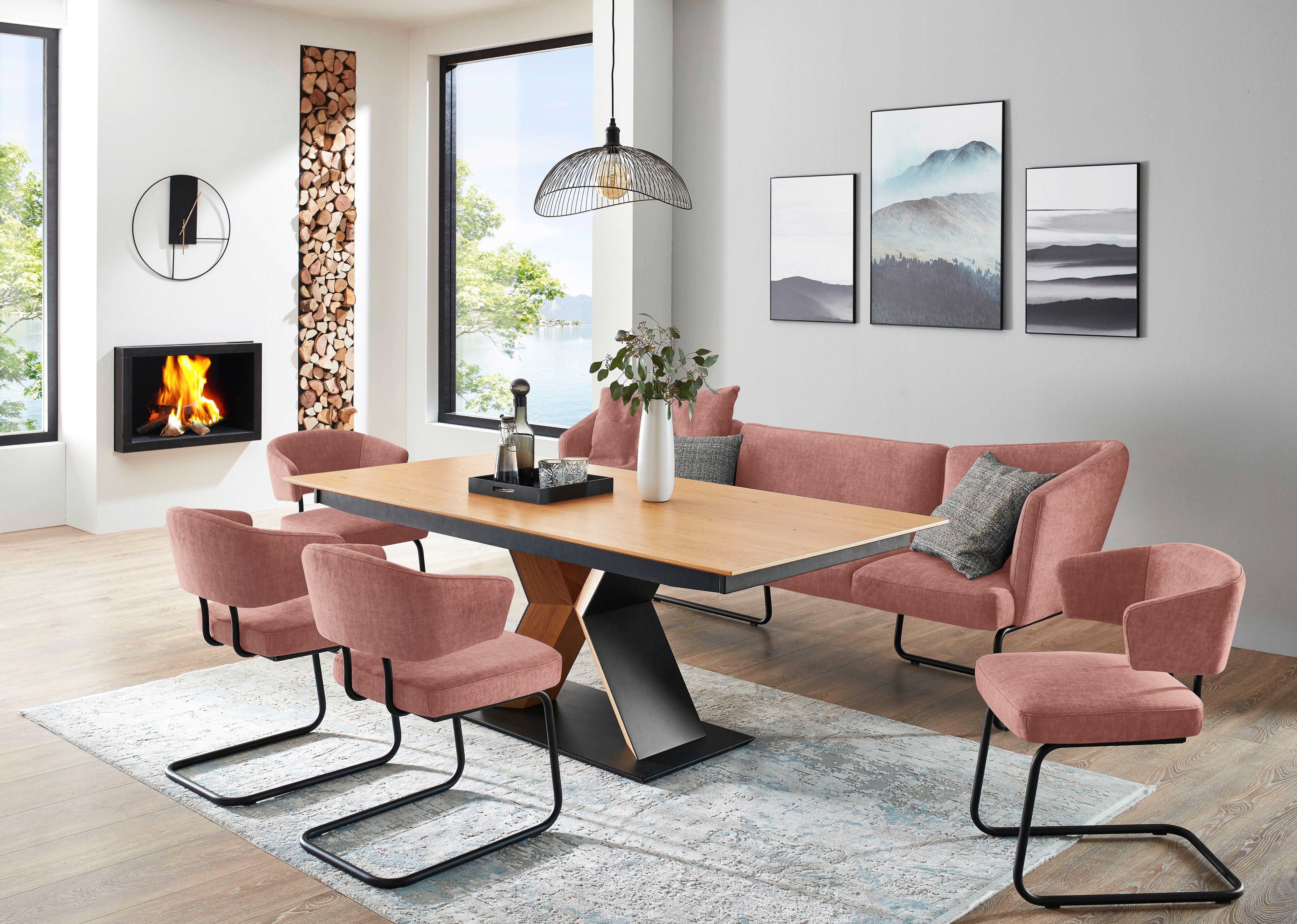 K+W Komfort & Wohnen Essgruppe Mikkado Tube, (6-tlg), 4 Freischwinger und einem Funktionesstisch