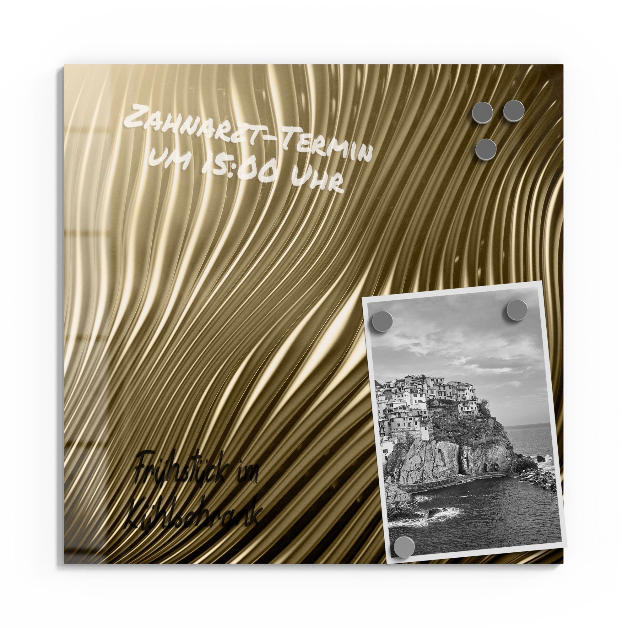 DEQORI Magnettafel 'Goldenes Rillendesign', Whiteboard Pinnwand beschreibbar