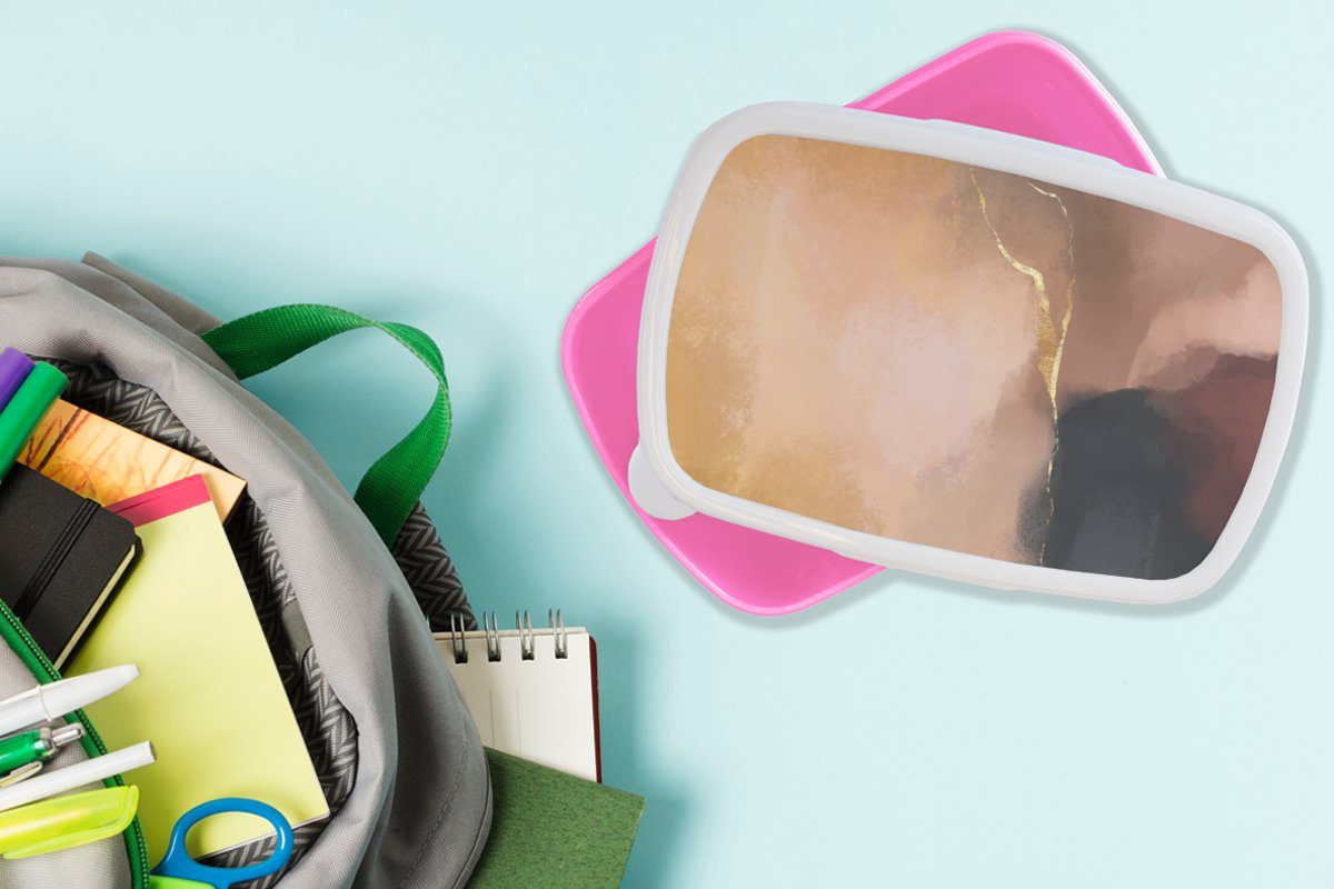 Brotdose Kinder, Brotbox rosa MuchoWow Mädchen, Kunststoff, Malerei Lunchbox (2-tlg), - Kunststoff Snackbox, Pastell, für - Erwachsene, Abstrakt