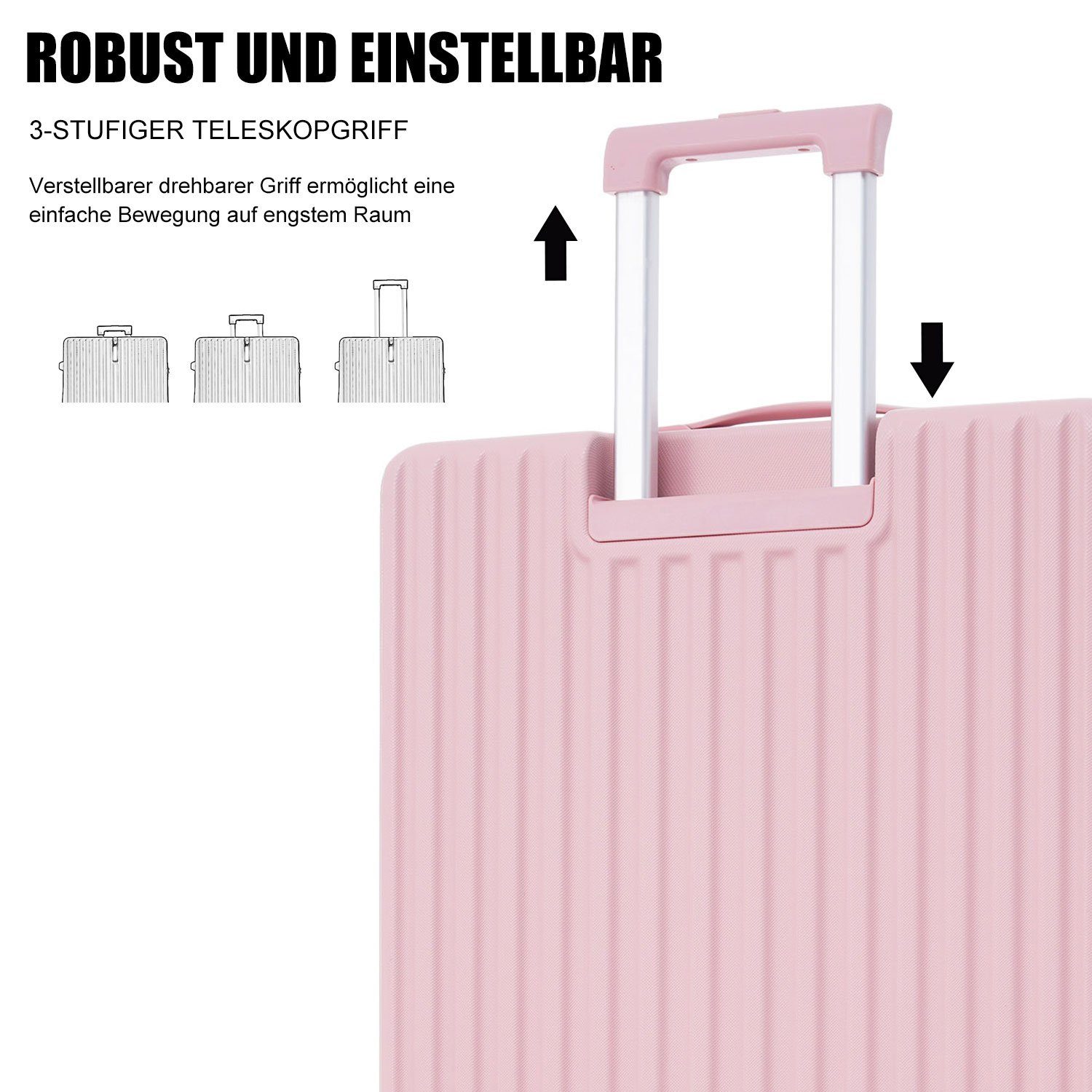 REDOM Trolleyset Kofferset (3 4 Rosa Set, Rollen, Handgepäck Hartschalentrolley Reisekoffer tlg)