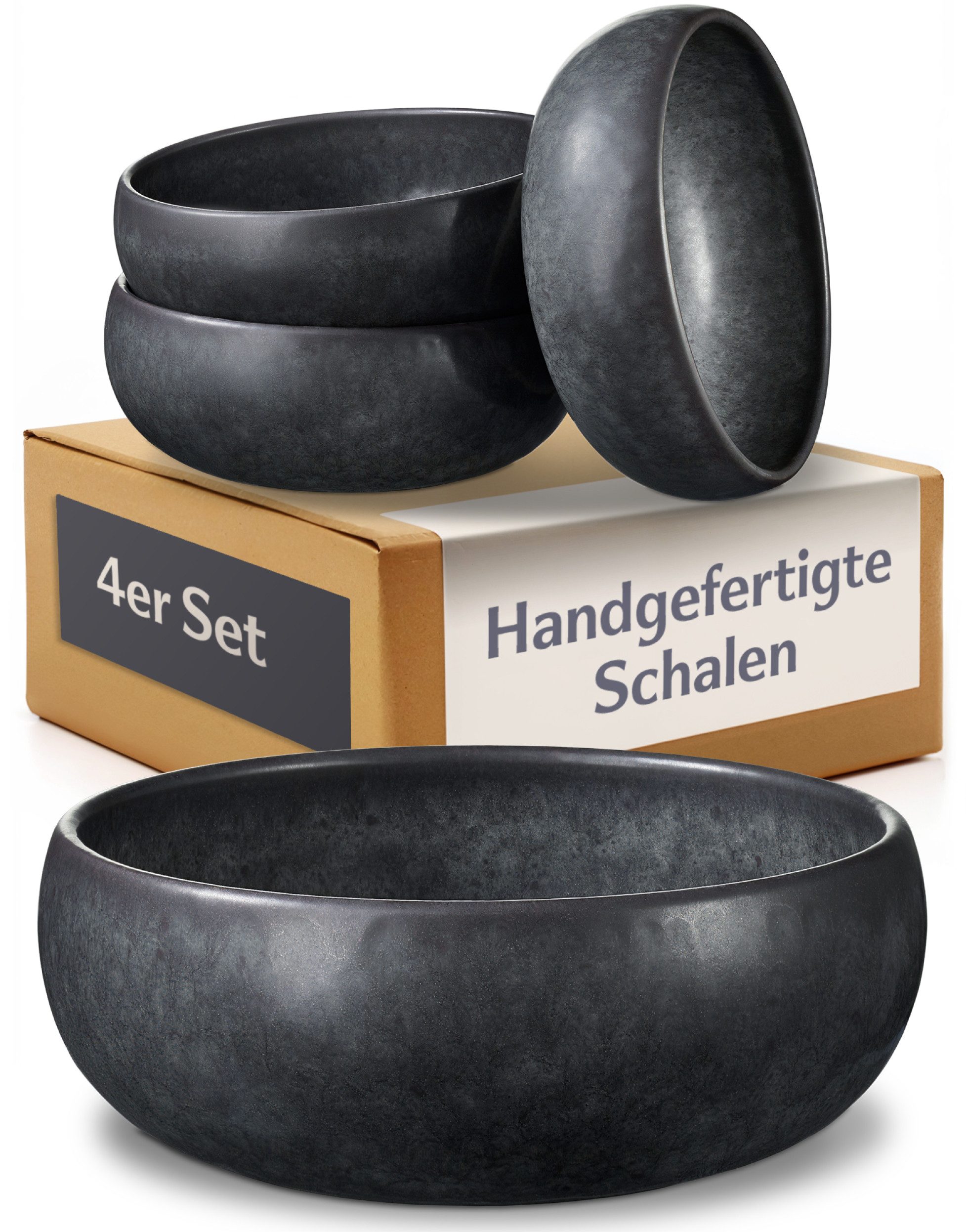 Cosumy Schüssel Tiefe Teller Set 750 ml, 4er Set, Suppenteller & Pastateller, Steingut, (Set, 4-tlg), Suppenteller, Pastateller & Müslischale in einem, 750 ml