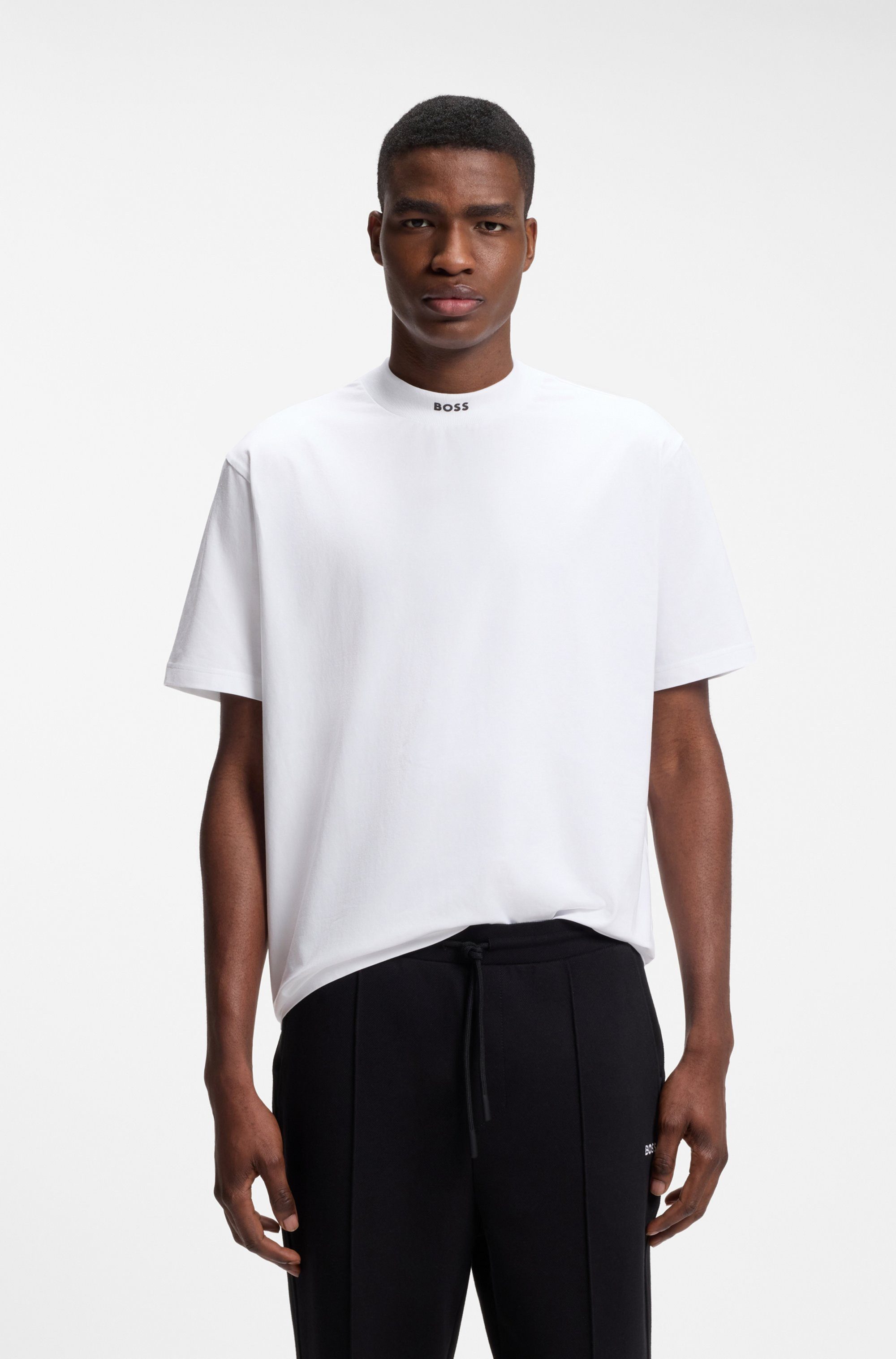 BOSS GREEN T-Shirt Tee Collar Relaxed Fit Stretch Jersey Baumwolle, Logo Centered, Rundhals – Bild 3 von 5
