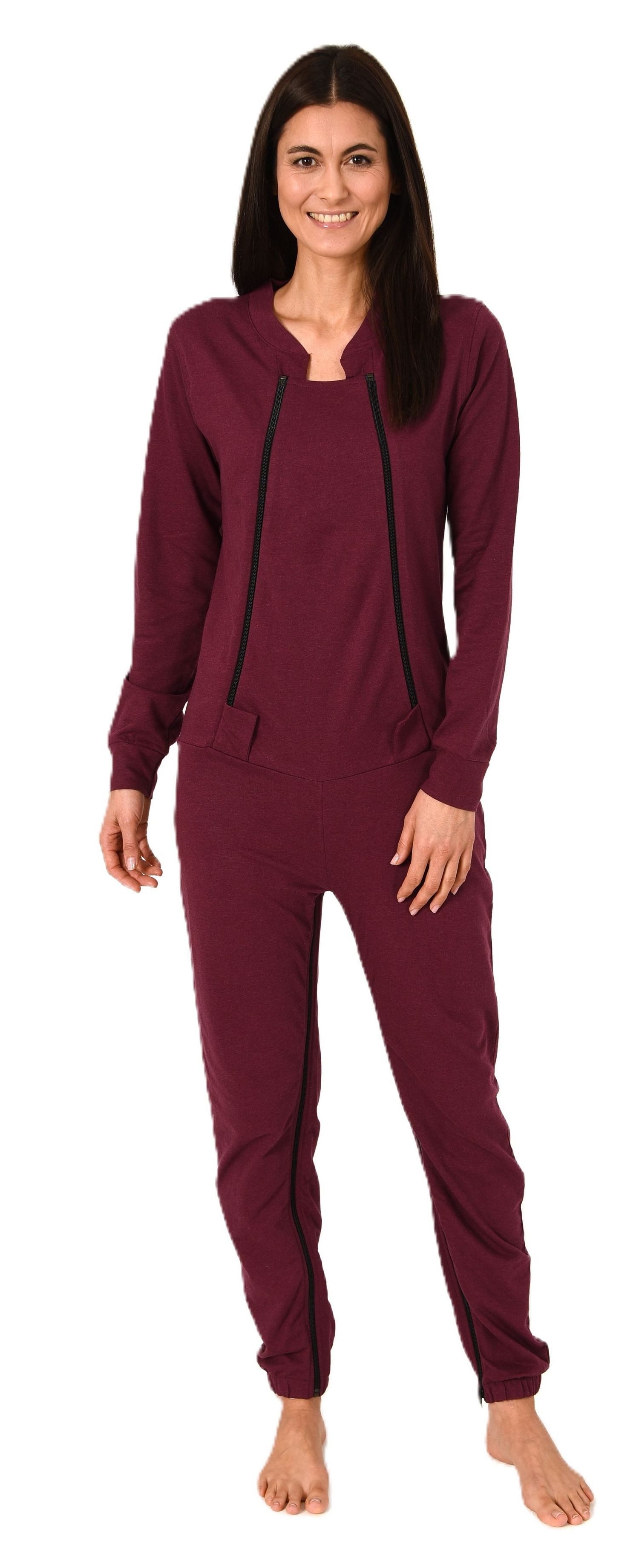 Normann Care Pyjama Damen Pflegeoverall langarm mit Reissverschluss Vorne und am Bein