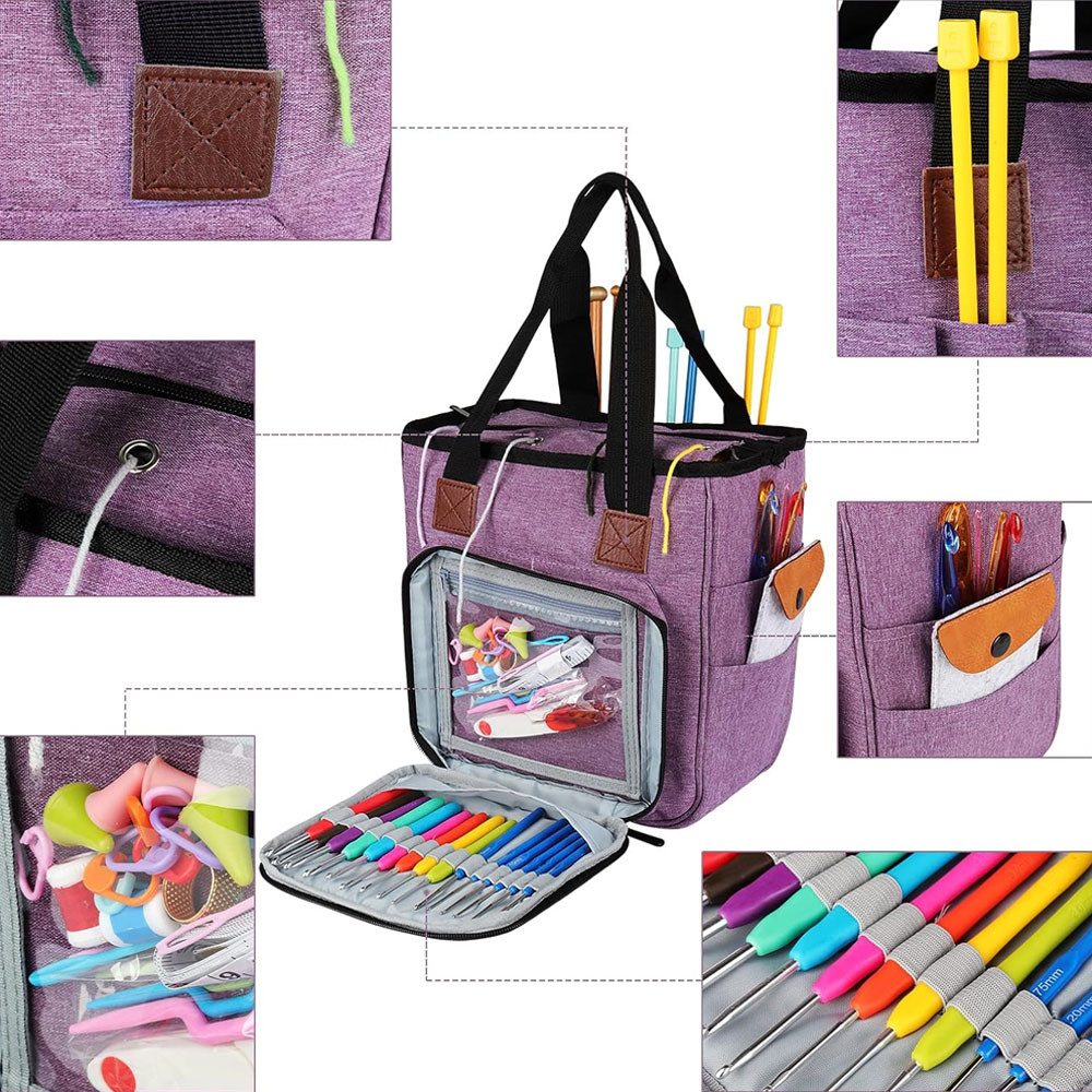 TUWENA Aufbewahrungsbox Häkeltasche für Garn, Leichte Stricknadeln, Wollaufbewahrungstasche, Tragbare Garntasche für Stricknadeln, Häkelnadeln, Wolle und Zubehö – Bild 3 von 5
