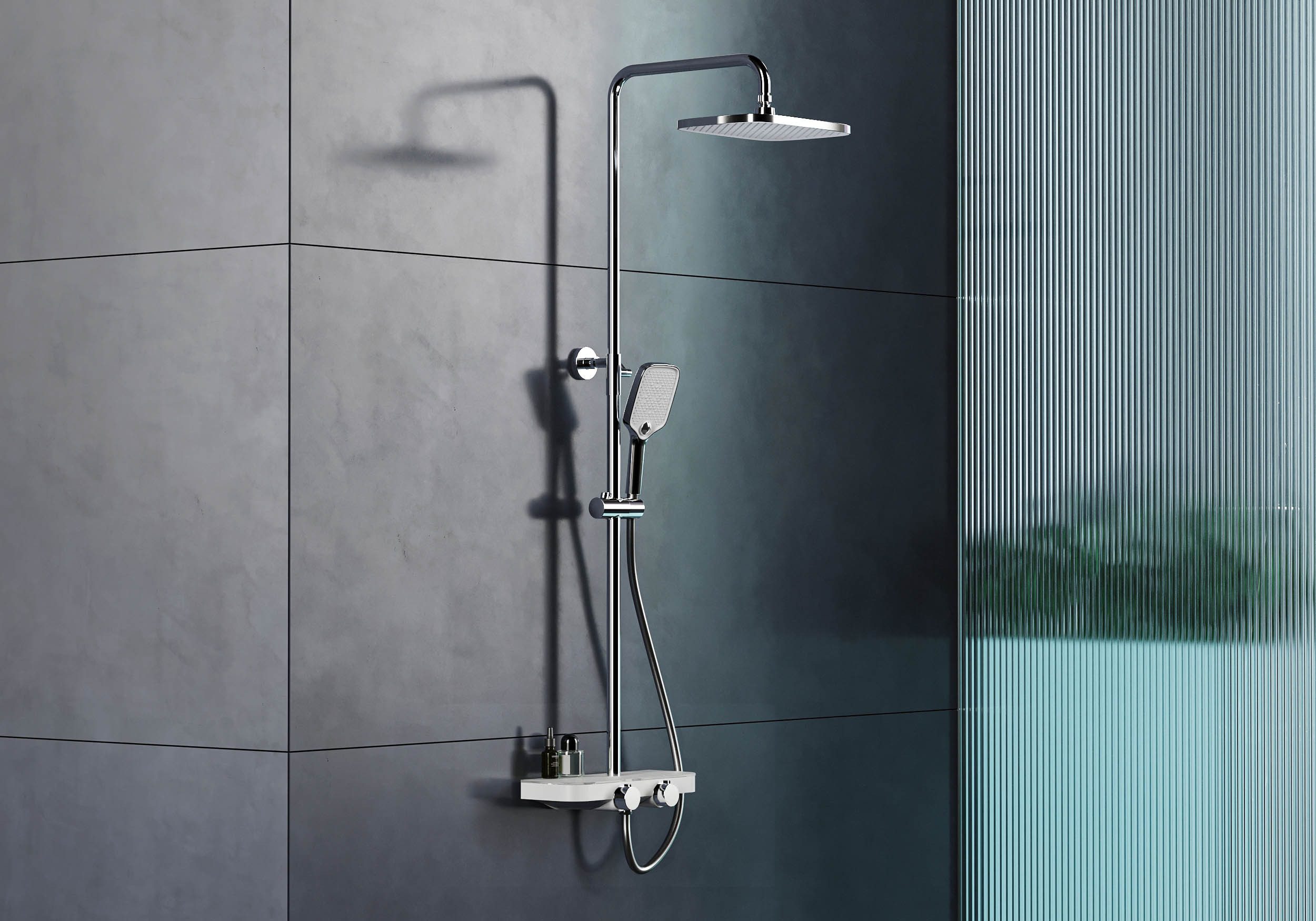 Bernstein Duschsystem BS371, Duschsystem Thermostat Chrom/Weiß - Inkl. Hand günstig online kaufen