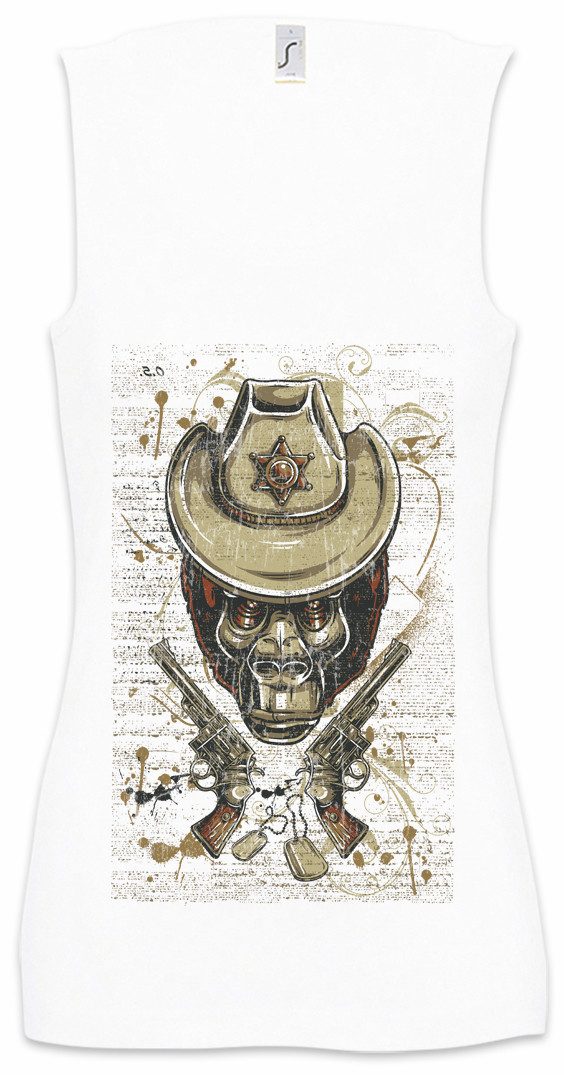 Urban Backwoods Tanktop Ape Sheriff Ärmelloses Damen T-Shirt Affe Cowboy Hut Stern Star Western Badge Saloon Square