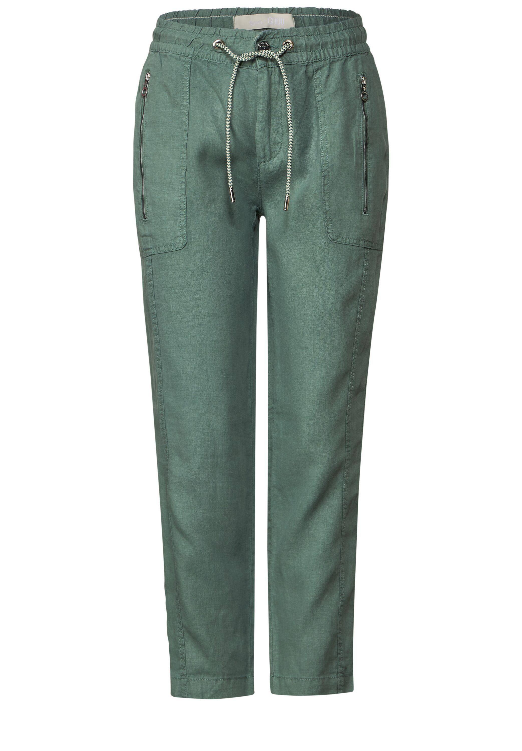 leafy STREET Deep Cargohose Cargostyle deep (1-tlg) in Gre green Zipper ONE Leinenhose Street One Leafy