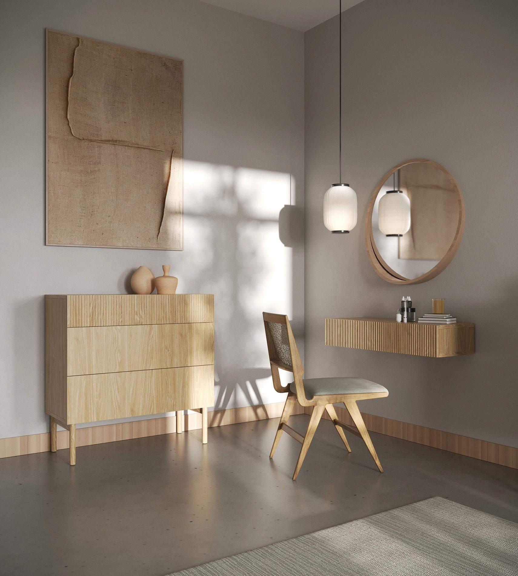 Selsey Kommode NOLIE, Kommode mit 3 Schubladen, geriffelter Front und Holzbeinen, 90 cm
