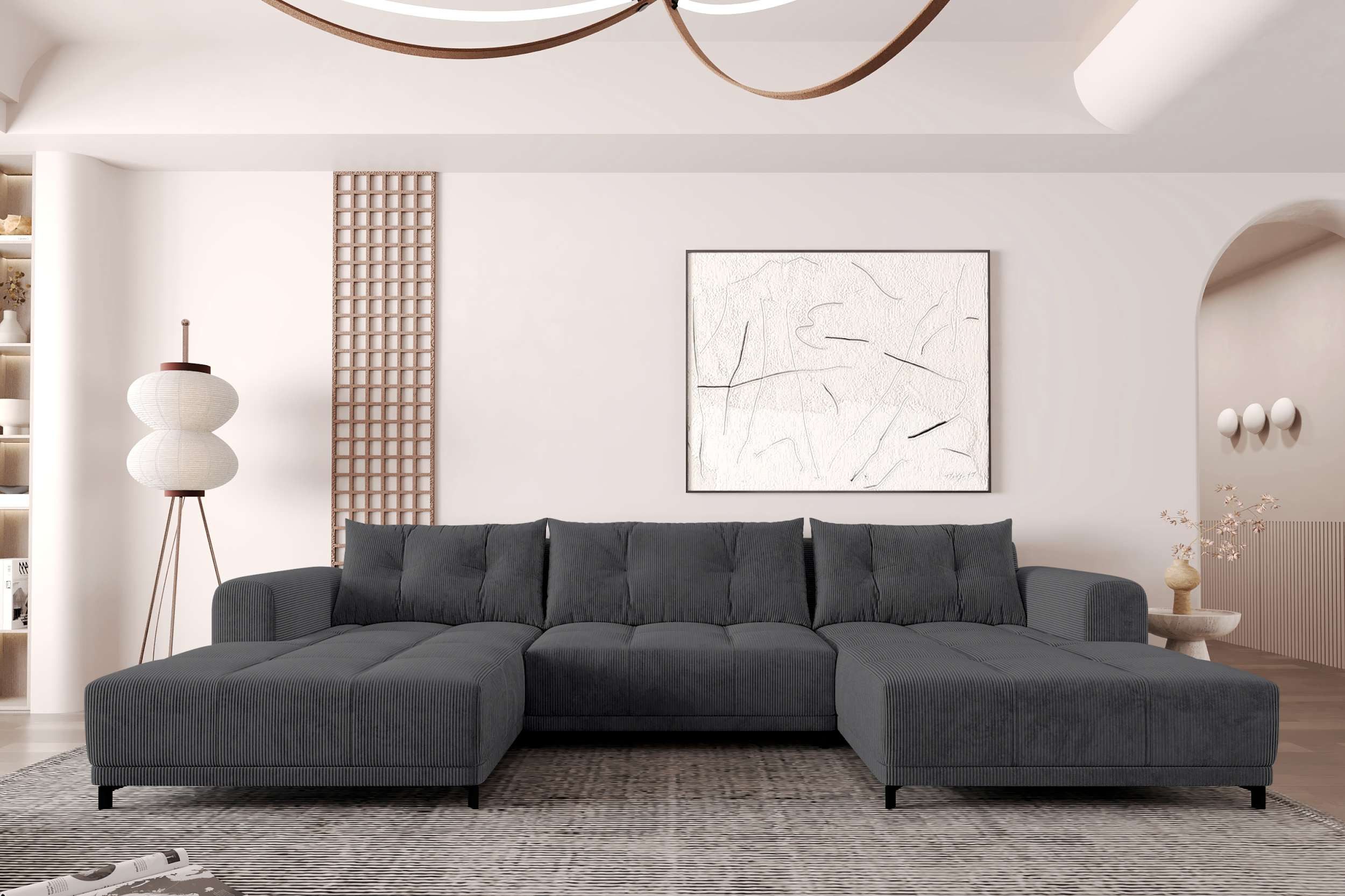 99rooms Wohnlandschaft Massimo, Sofa, U-Form, mit Schlaffunktion, Rundumbezug, in Cordstoff POSO