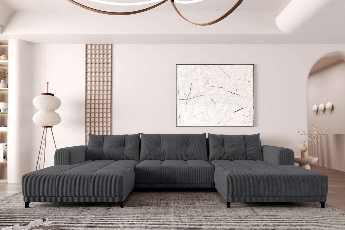 99rooms Wohnlandschaft Massimo, Sofa, U-Form, mit Schlaffunktion, Rundumbezug, in Cordstoff POSO