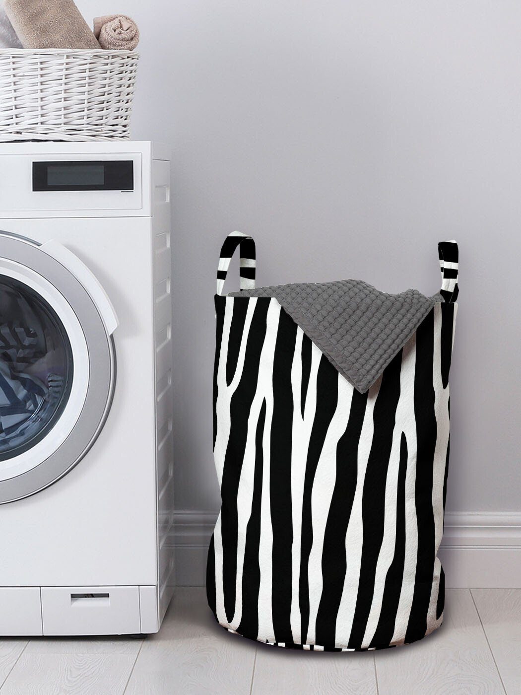 Abakuhaus Wäschesäckchen Wäschekorb exotische mit Griffen Kordelzugverschluss Haut Waschsalons, Zebra-Druck Simplistic für