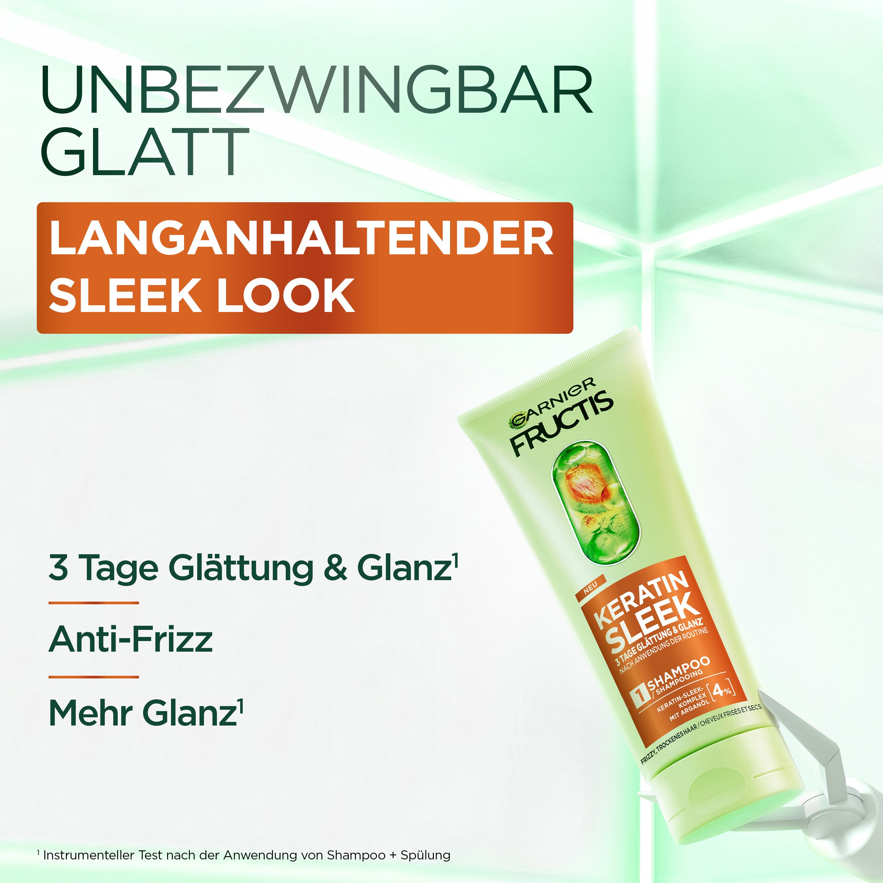 GARNIER Haarshampoo GARNIER FRUCTIS KERATIN SLEEK SHAMPOO, 6er Pack, für trockenes, zu Frizz neigendes Haar, glättet Haarfaser, vegan.