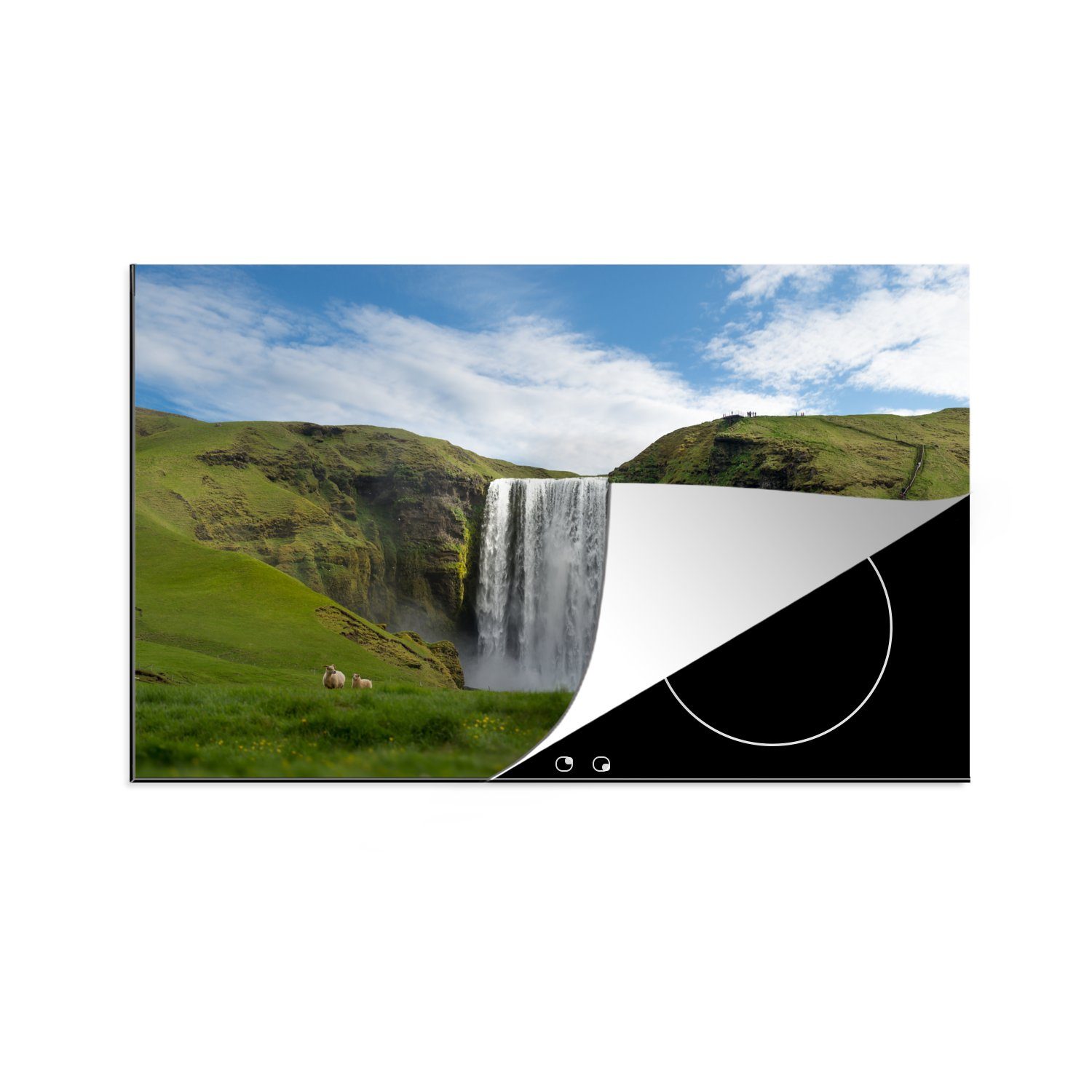 MuchoWow Herdblende-/Abdeckplatte Wasserfall - Island - Natur, Vinyl, (1 tlg), 81x52 cm, Induktionskochfeld Schutz für die küche, Ceranfeldabdeckung