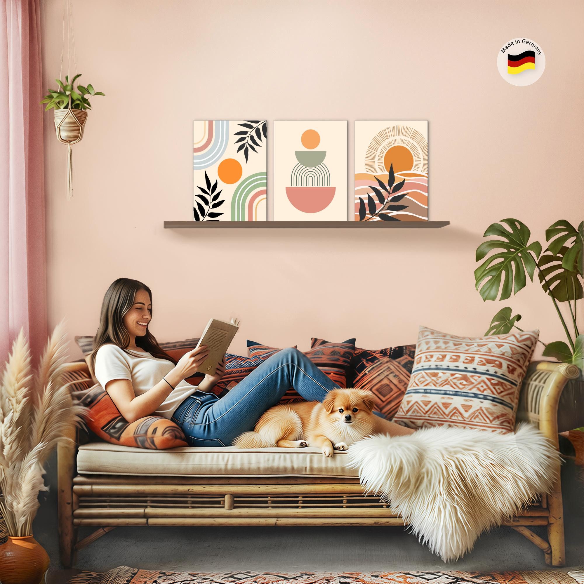 Novart Wandbild Modern Abstrakt Boho Style Figuren Deko Bohemian Aesthetic Bilder, 3 Bilder 30x40 cm