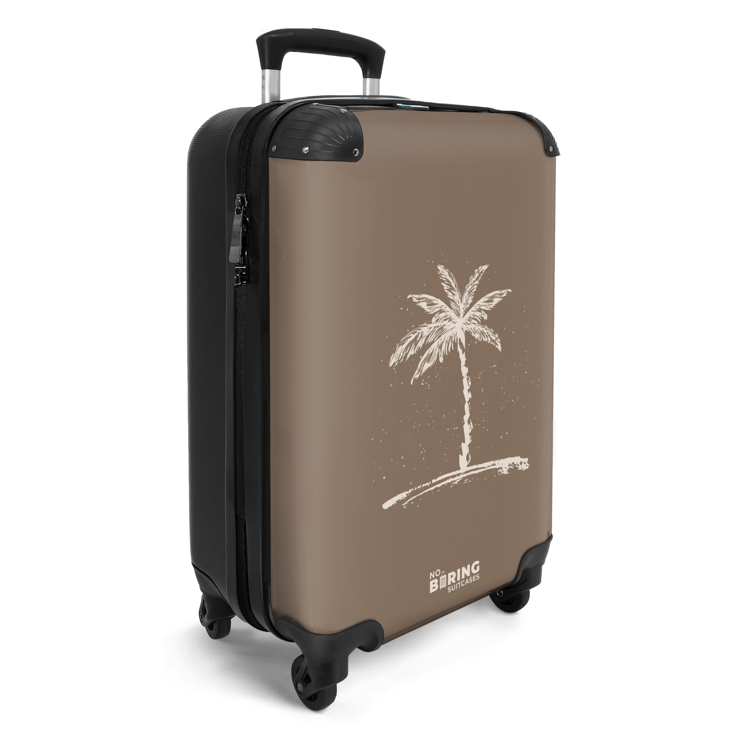 NoBoringSuitcases.com© Hartschalen-Trolley Braun mit beiger Palme günstig online kaufen