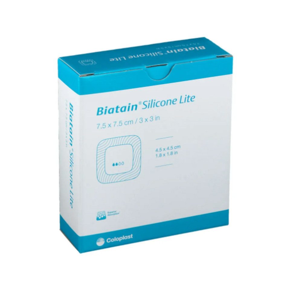 Coloplast Gips-und Verbandschutz BIATAIN Silicone Lite Schaumverband 7,5x7,5 cm, Hautfreundlicher Schaumverband