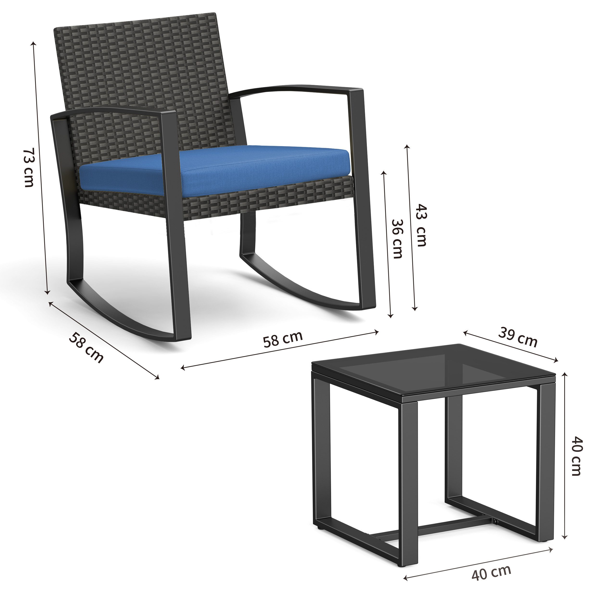 Bealife Balkonset Gartenlounge-Set, (3-tlg), 1 Tisch und 2 Stühle, Rattan Gartenmöbel, (Mit Schaukel-Funktion)