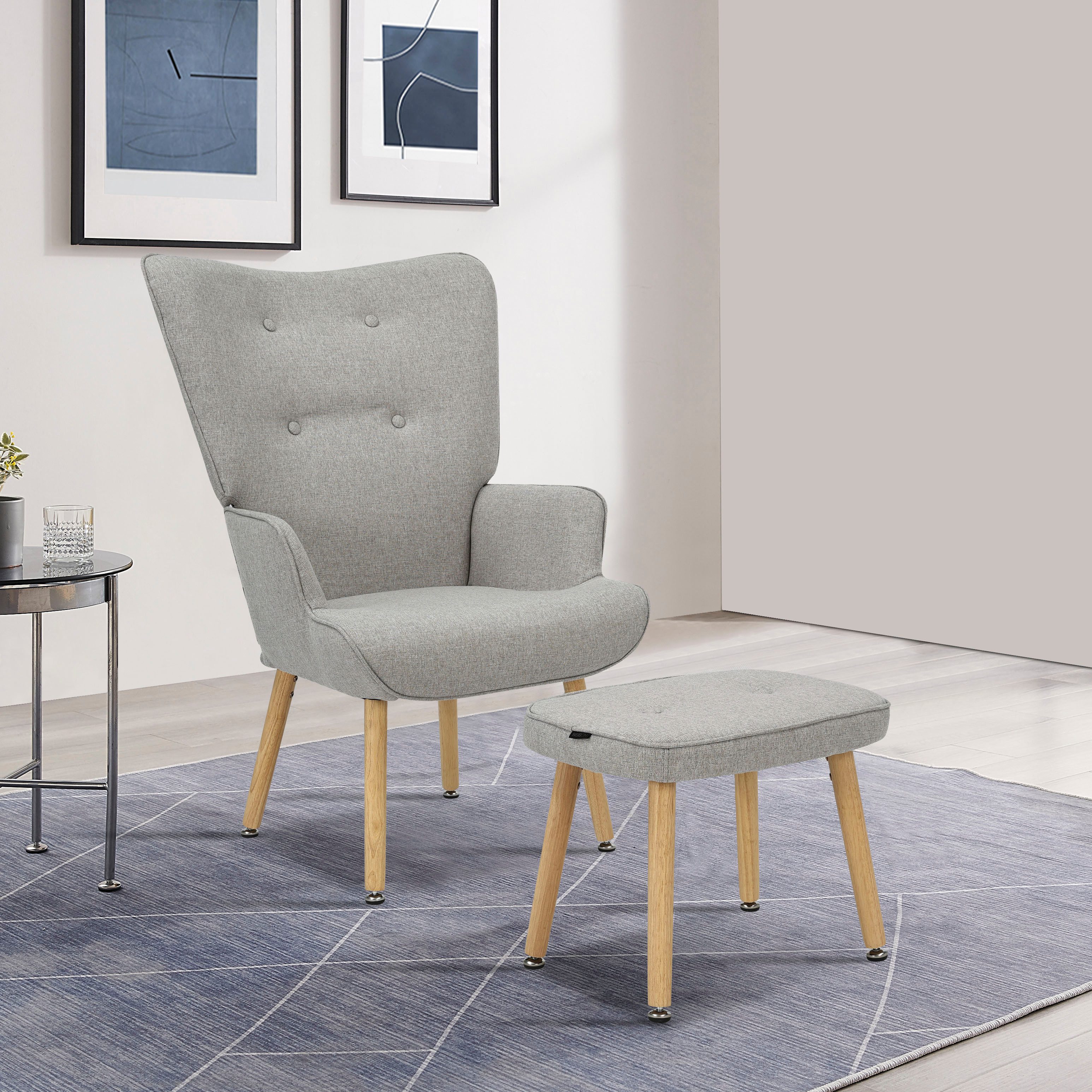 OTTO home Ohrensessel PERHAM, Sessel mit Hocker im Set, Knopfheftung, Massi günstig online kaufen