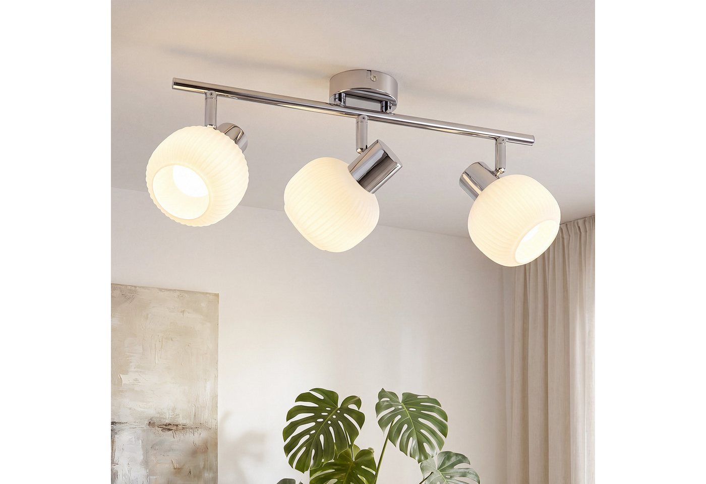 ZMH Deckenstrahler 3 Flammig Deckenleuchte Weiß/Schwarz Vintage Glas E14 für Wohnzimmer, Einfache Installation, ohne Leuchtmittel, Morden 350°Schwenkbar Deckenspots für Schlafzimmer