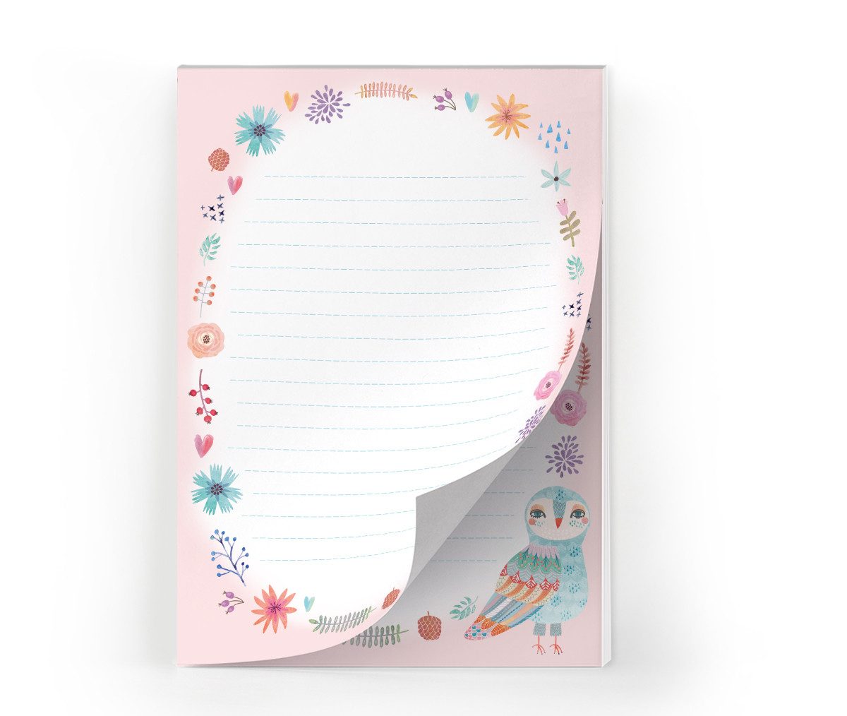 JUNAPACK Briefpapier Set Kinder Briefblock A5 mit Umschlägen Notizblock Papier Eule Tiere, Kinder-Briefpapier A5 mit 15 Umschlägen, liniert & leicht beschreibbar