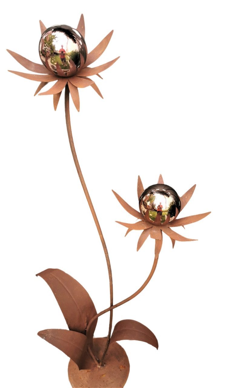 Jürgen Bocker - Gartenambiente Gartenstecker Blume Milano 120 cm Kugel golden rose poliert Cortenstahl Garten