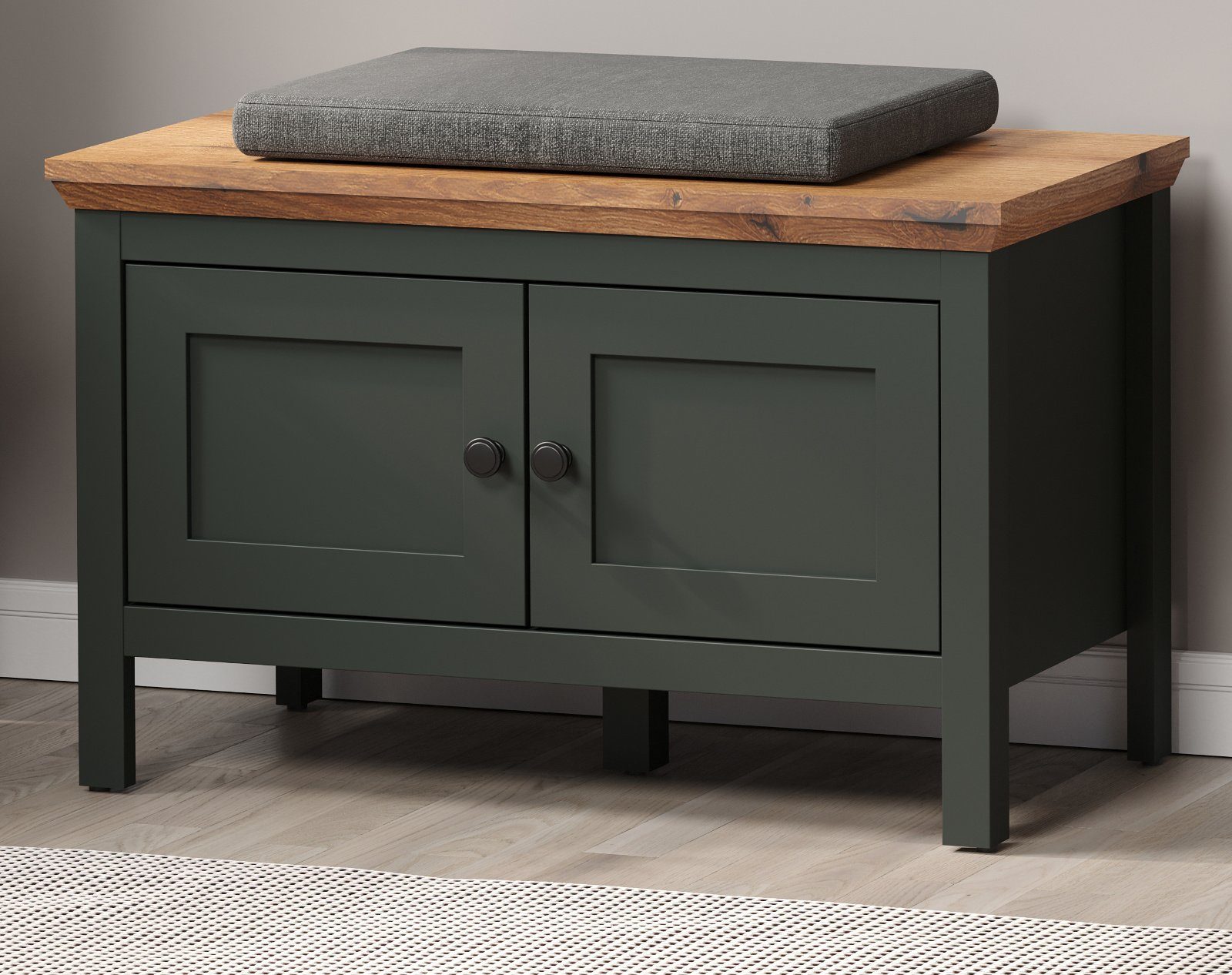 trendteam Schuhbank Stanton (Garderobenbank in Landhaus grün mit Eiche, 77 x 48 cm), mit Stauraum