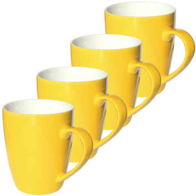 matches21 HOME & HOBBY Becher Kaffeetassen uni einfarbig gelb Porzellan 4er Set 10 cm, Porzellan
