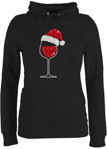 Shirtracer Hoodie »Weinglas mit Weihnachtsmütze - Weihnachten & Silvester Geschenke - Damen Premium Kapuzenpullover« Neujahrsgeschenke Party Deko