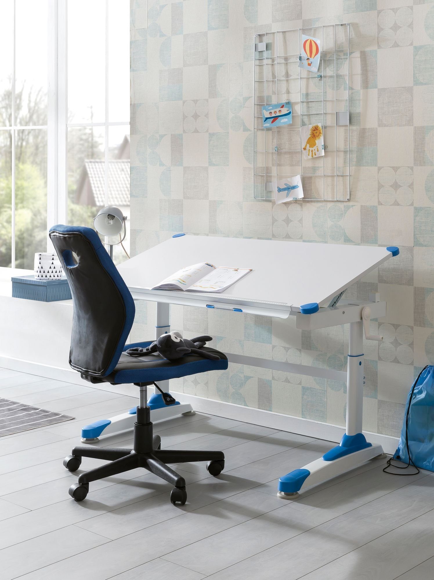 KADIMA Schreibtisch, Stabiler, Kinderschreibtisch DESIGN | KOZI Höhenverstellbar Kinderarbeitstisch: höhenverstellbarer Blau Blau