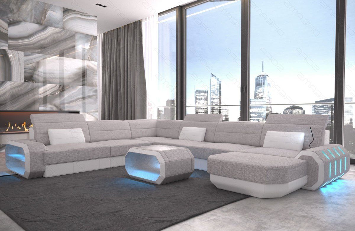 Sofa Dreams Wohnlandschaft Design Polster Stoffsofa Roma XXL H Strukturstoff Stoff Sofa, Couch wahlweise mit Bettfunktion macchiato-weiß