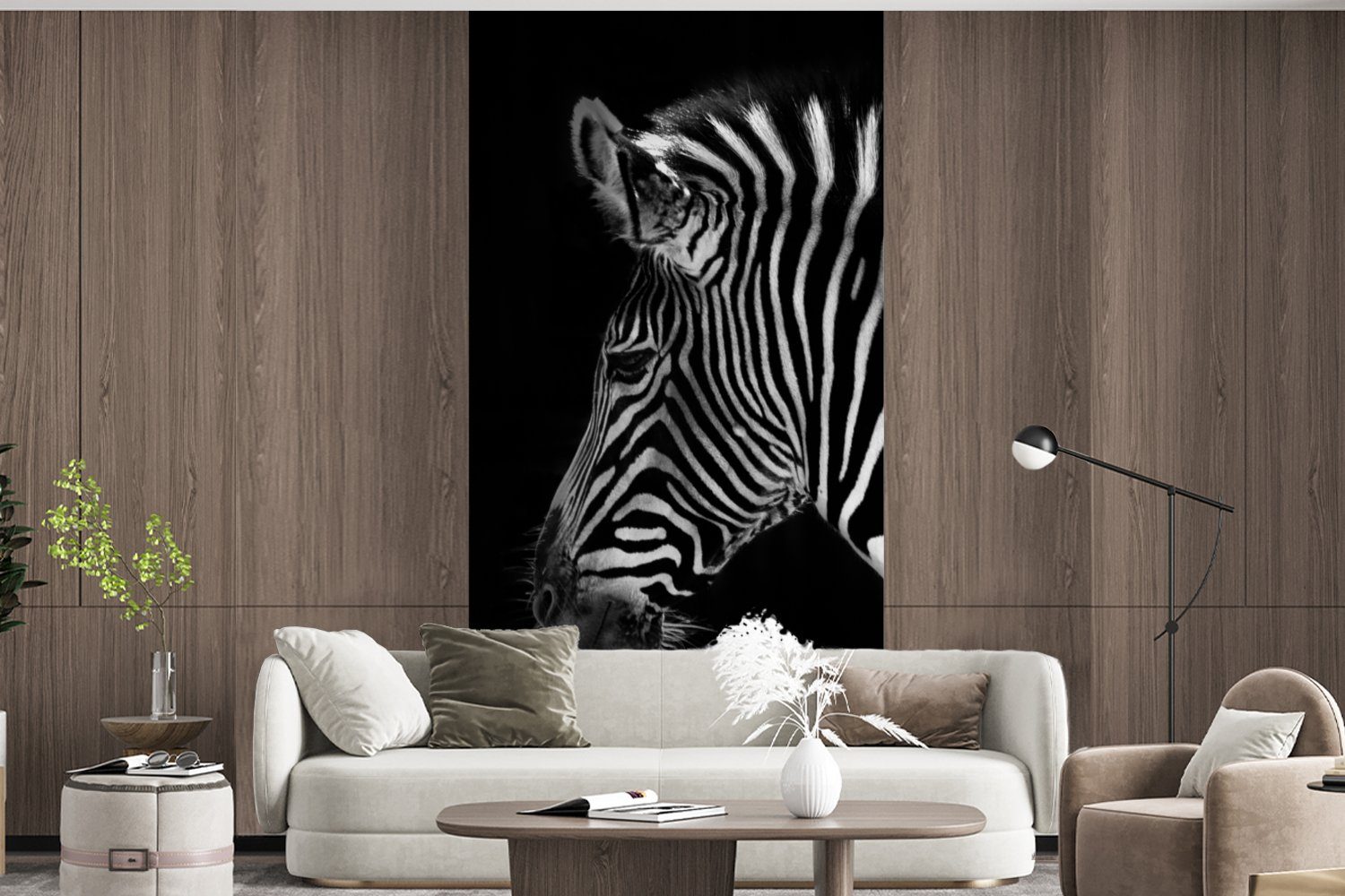 MuchoWow Fototapete (2 Schlafzimmer St), Wohnzimmer Zebra Tiere Fototapete - Matt, - Schwarz, für Küche, bedruckt, Wilde Vliestapete