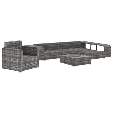 vidaXL Gartenlounge-Set 8-tlg. Garten-Lounge-Set mit Auflagen Poly Rattan Grau, (8-tlg)