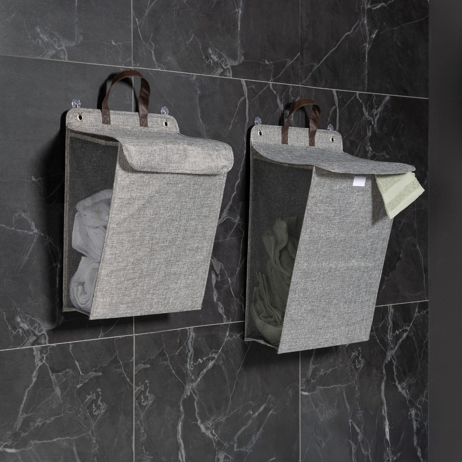 Haushalt International Im- und Export GmbH Wäschekorb Wäschebehälter Wäschesammler Wand 2 Größen 2er Set (Set, 2 St., Packung), 56x39x13cm - 30L, Trageschlaufen – Bild 3 von 5