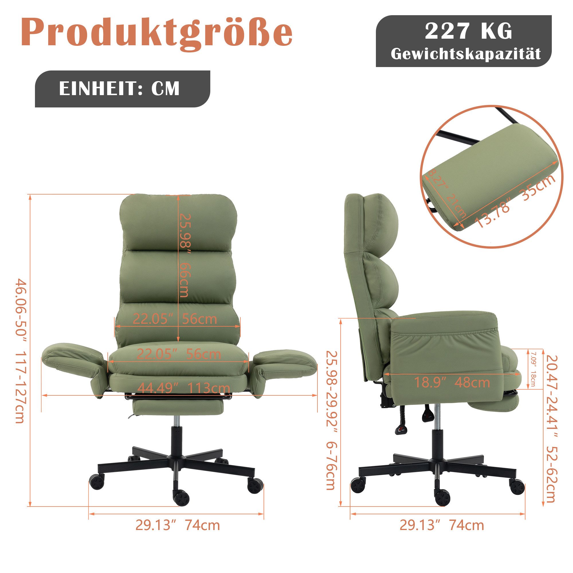 AISALL Bürostuhl höhenverstellbarer Sessel mit klappbarer Rückenlehne & Armlehnen (1 St), 360° drehbarer Gaming-Stuhl, Relaxsessel mit Fußstütze