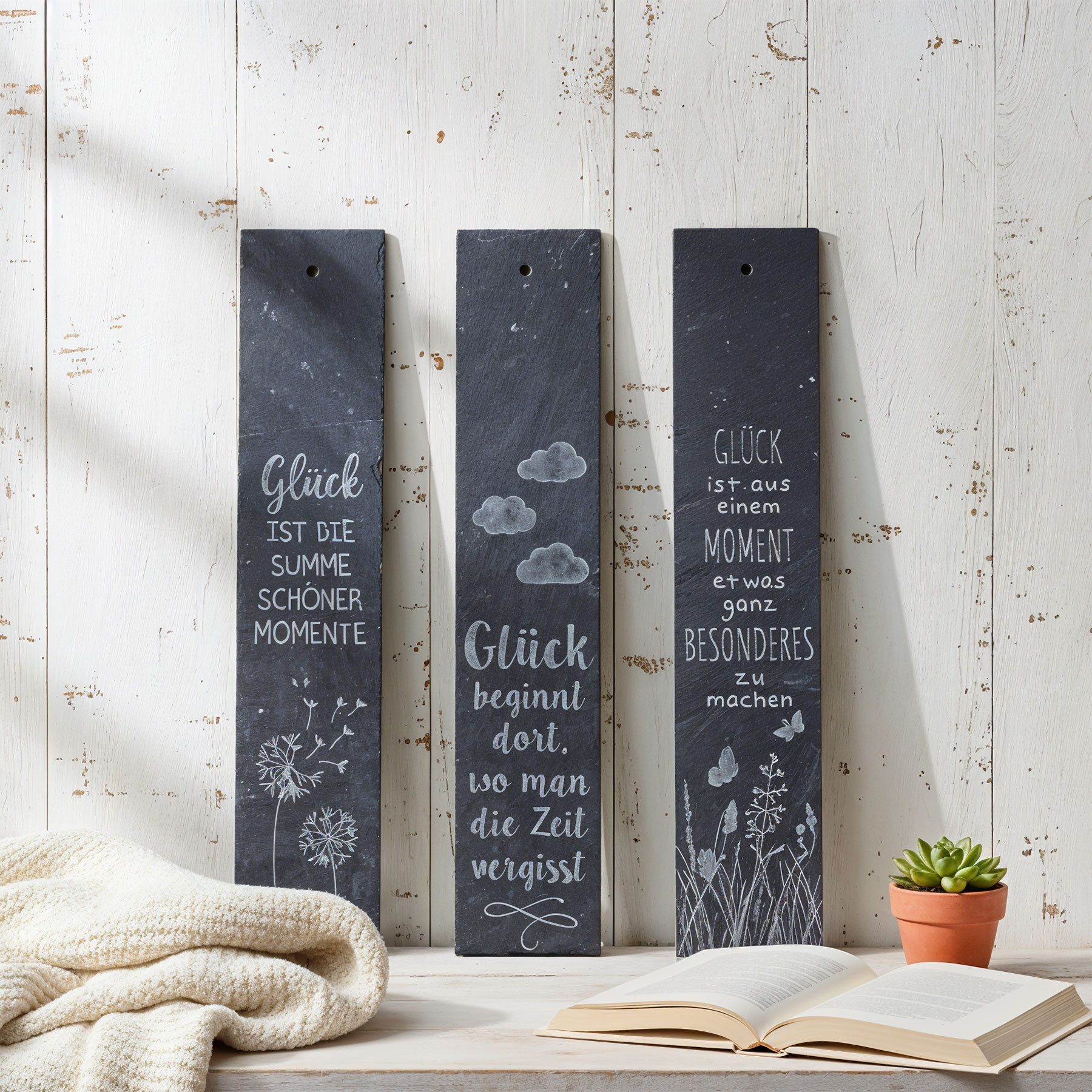 Levandeo® Wandbild, Schiefer Schilder Glück H30cm Sprüche Deko Schild Schiefertafel