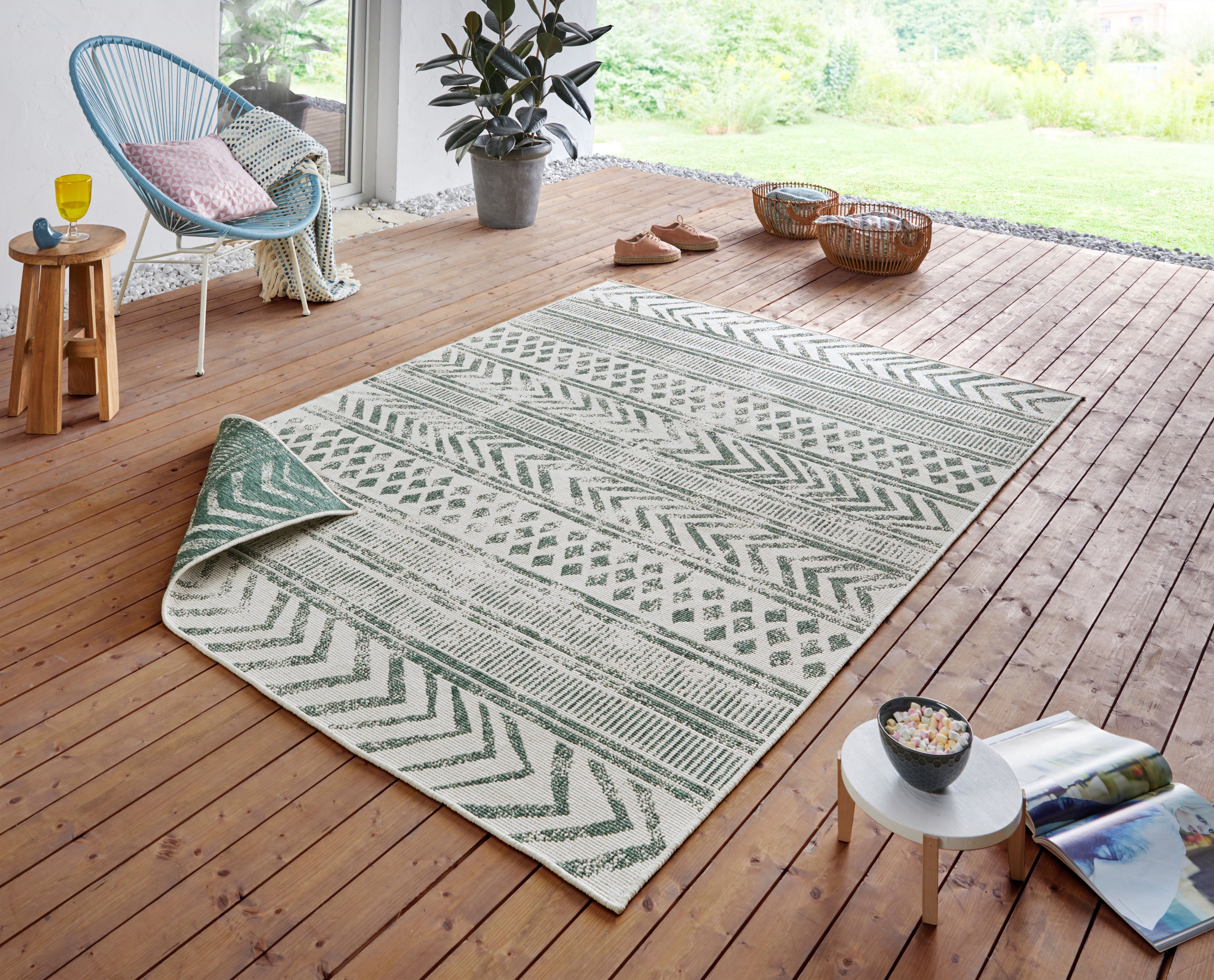 NORTHRUGS Teppich BIRI Wendeteppich, rechteckig, Höhe: 5 mm, In-& Outdoor, Wetterfest, Balkon, Läufer, Wohnzimmer, Wasserfest, Boho